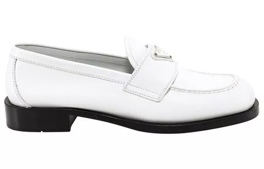 Prada Flats Prada Triangle-logo Patent Leather Loafers White