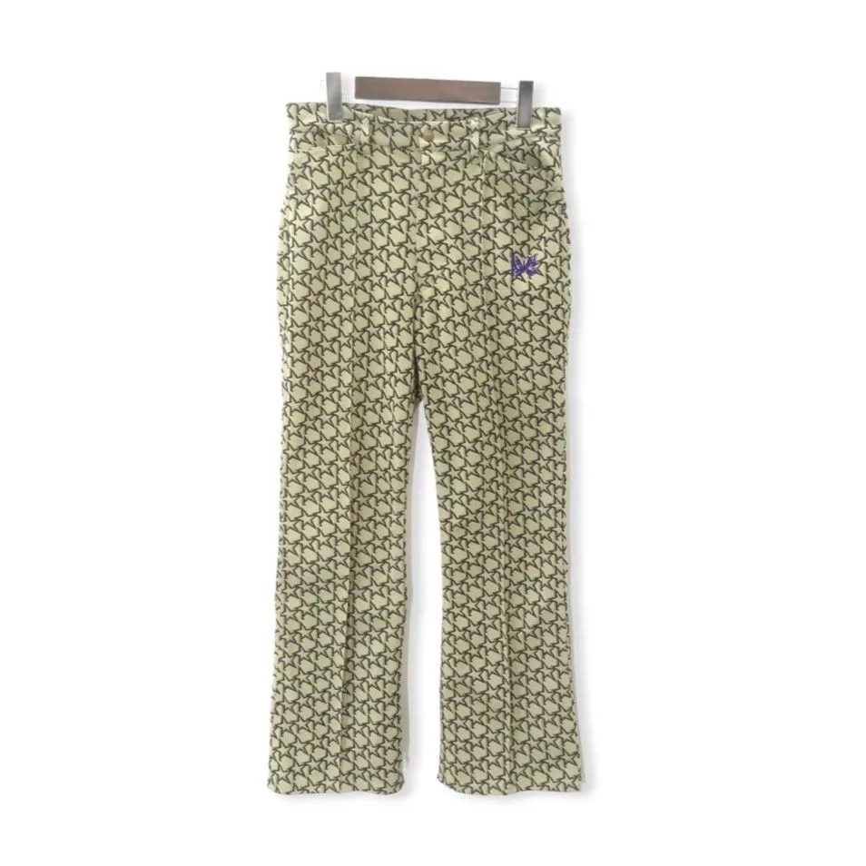 Needles Cropped Pants Boot-Cut Jean Poly Jacquard Beige