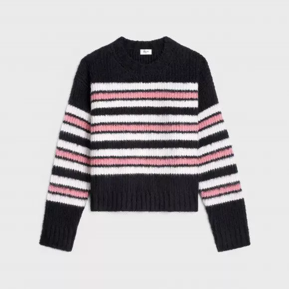 Celine Sweaters Knitwear Celine o1bcso1str0724 Cotton Short Round Neck Pullover Black/Pink