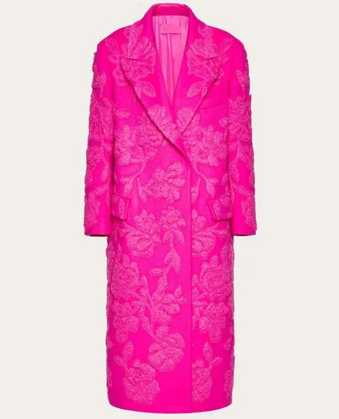 Valentino Coats Valentino os11x0724 Appliqué Wool-Blend Overcoat in Pink