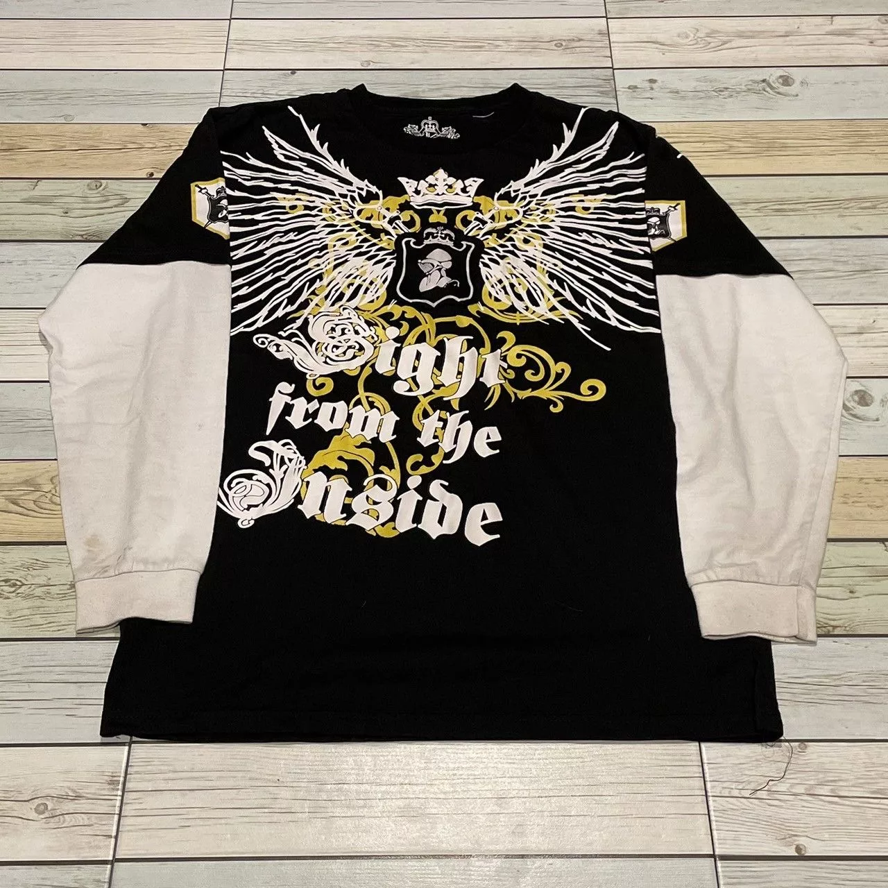 Affliction Long Sleeve T Shirts Affliction × Ed Hardy × Tapout Rare Wings Cross Longsleeve Y2K Affliction Style Black