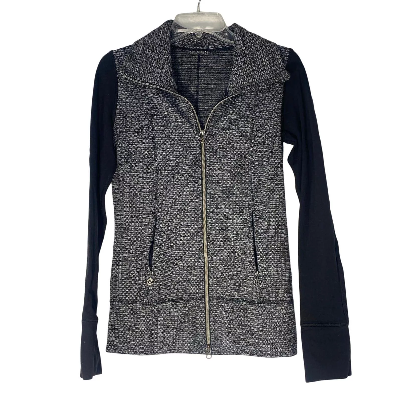 Lululemon Jackets Lululemon Yoga Jacket Coco Pique Black Gray women sz 4