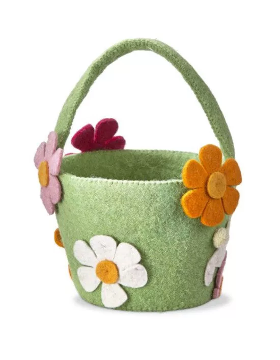 Multi Felt Bunny & Flowers Easter Basket