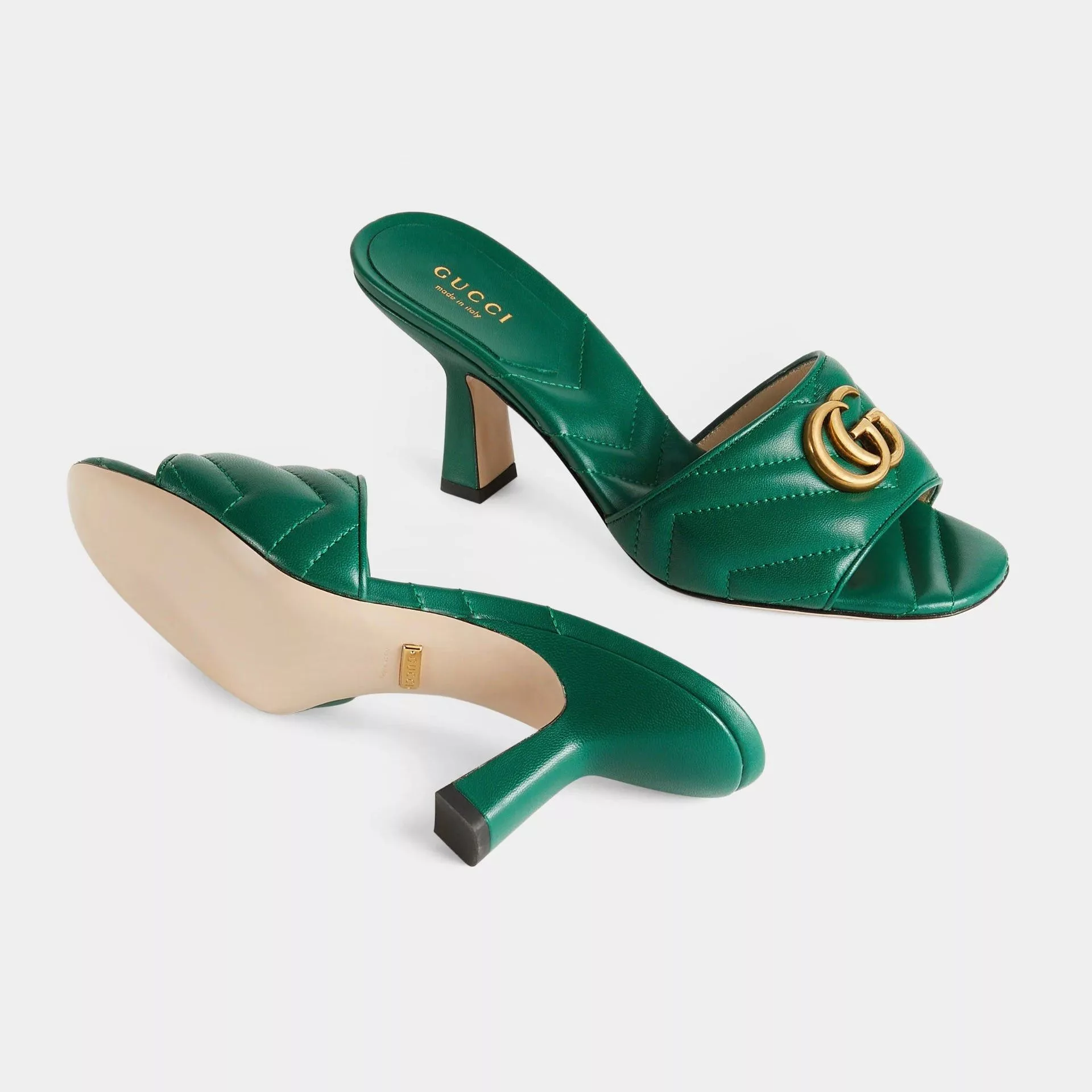 Gucci Miscellaneous Gucci Double G Leather Slide Sandals SIZE 38.5 Green