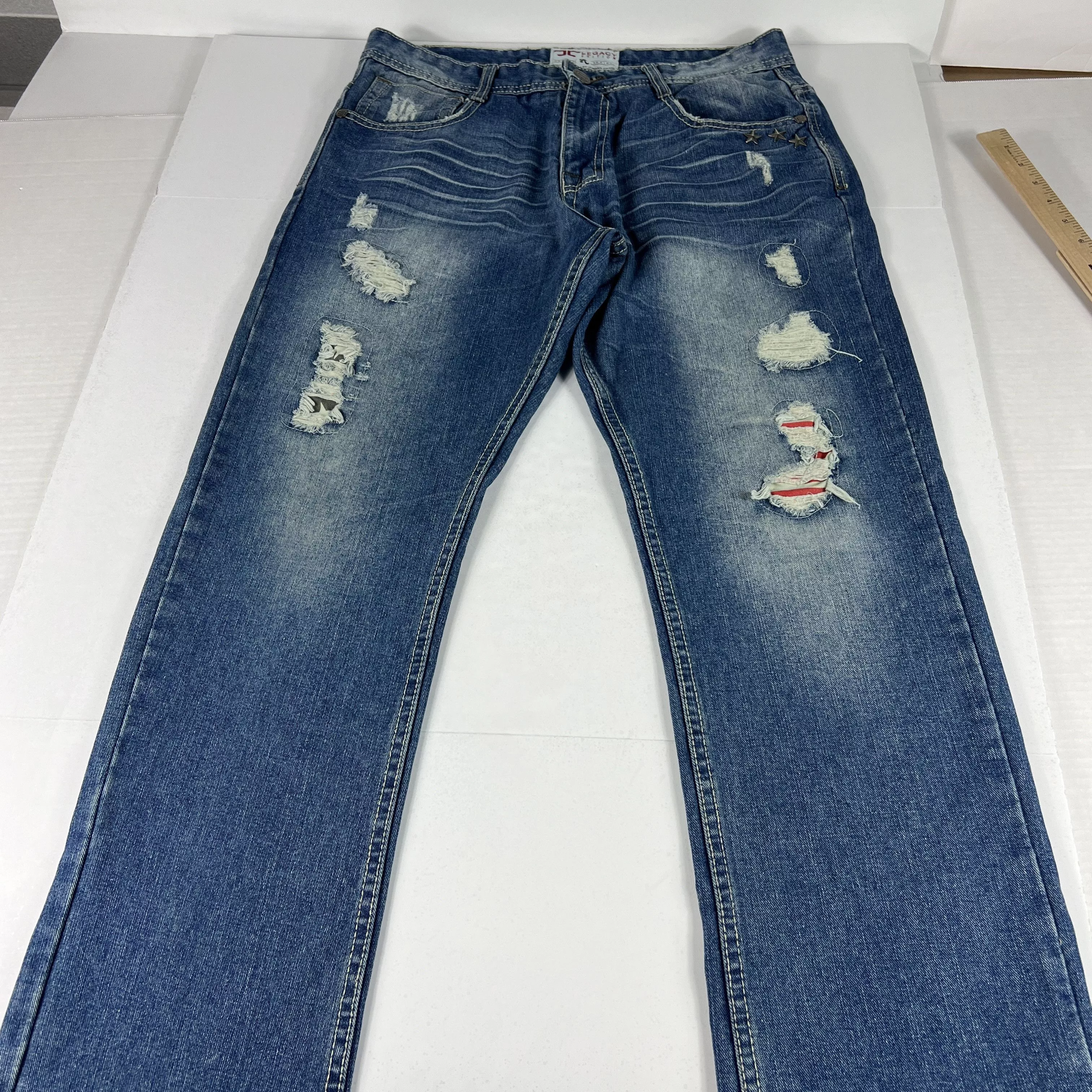 Jordan Craig Denim Jordan Craig Artisan Jean Distressed USA Theme Cotton Denim Blue