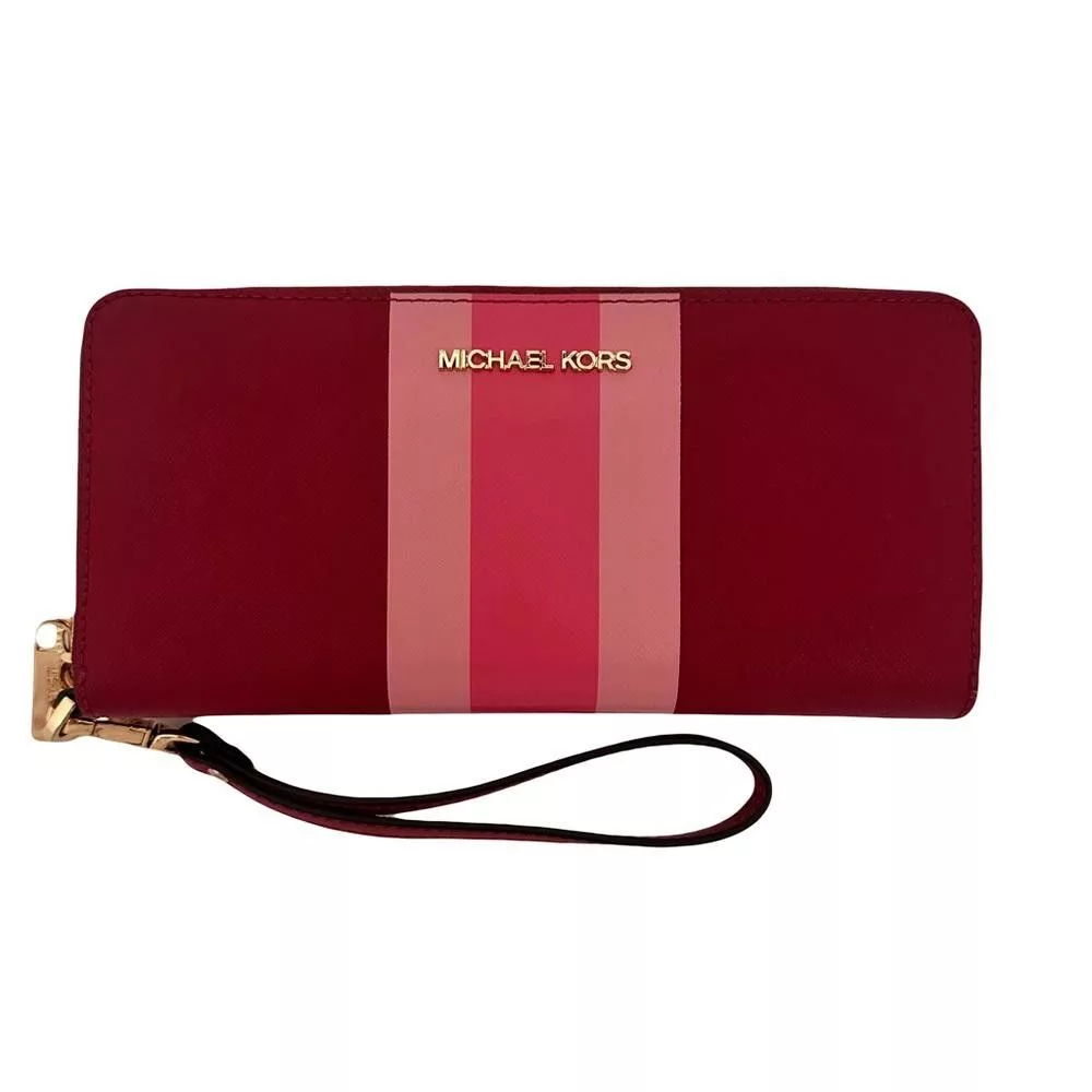 Michael Kors Wallets Michael Kors Berry Pink Stripe Continental Leather Wallet
