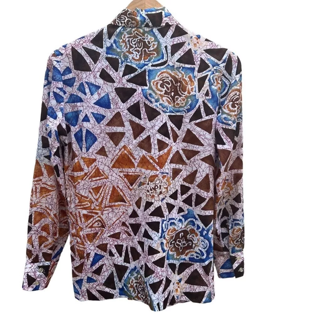 Lanvin Button Ups Lanvin Vintage Geometric Print Button Down Shirt Size Small Blue