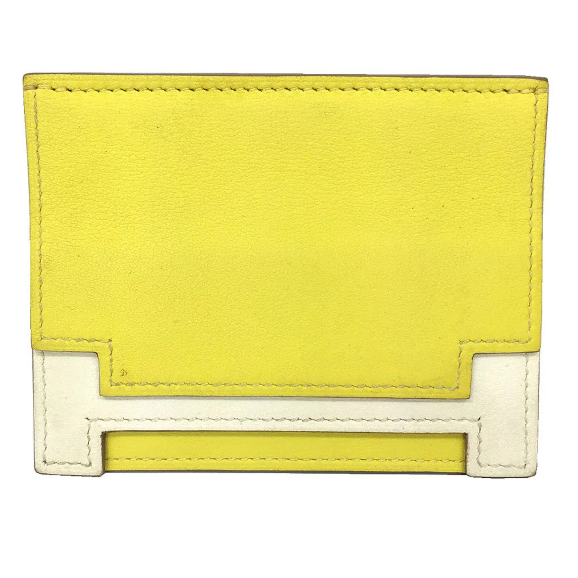 Hermes Miscellaneous HERMES Multipris Card Case Business Holder Pass Bicolor C Stamped Swift Leather Yellow x White Wallet aq9985