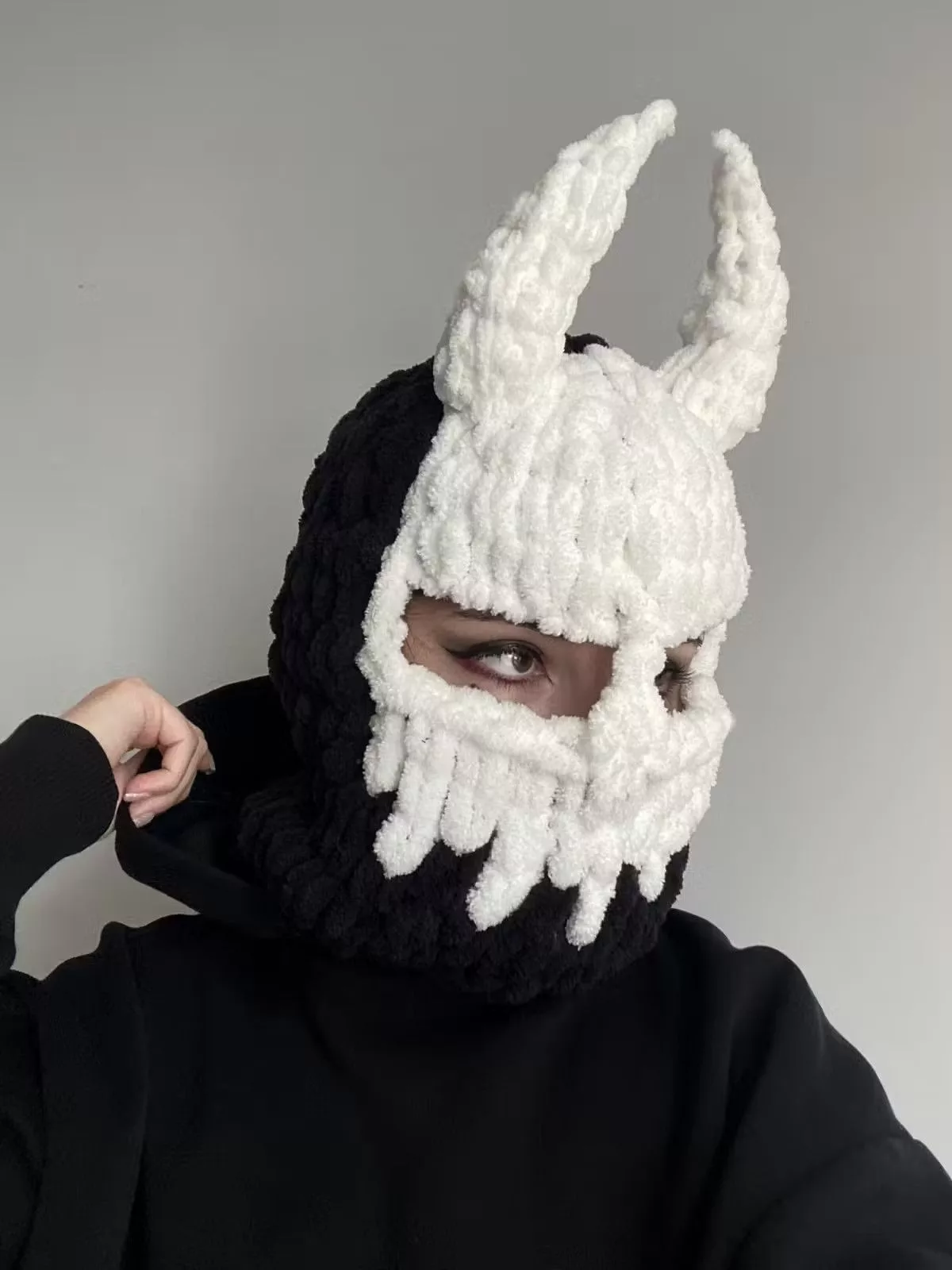 Other Hats Other Devil balaclava with horns . Scull ski mask . Knitt mask Black Avant-Garde