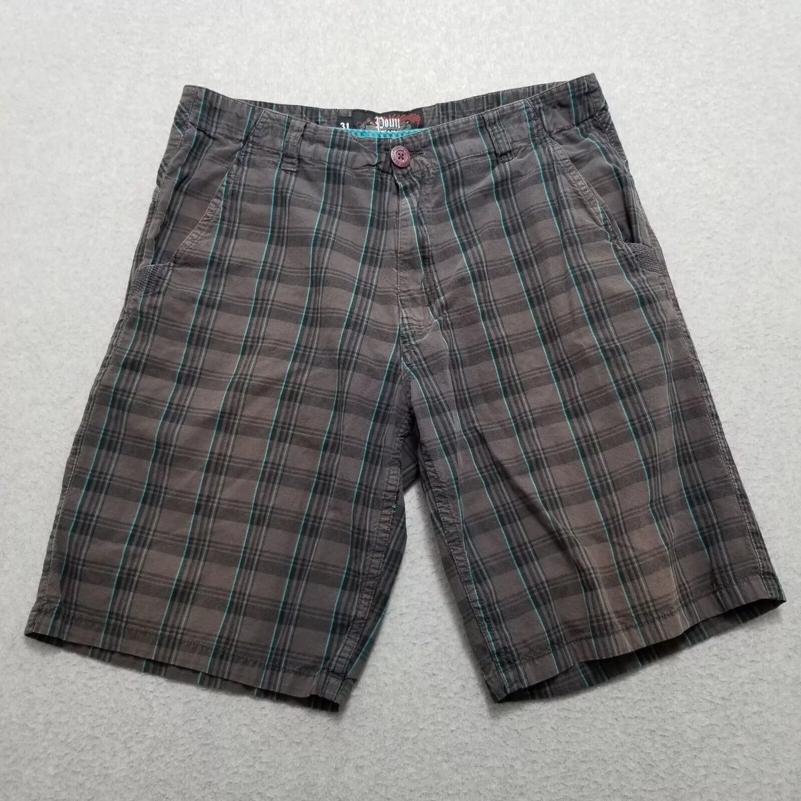 Point Zero Shorts Mens 32 Plaid Casual Pockets Chino Outdoor Brown