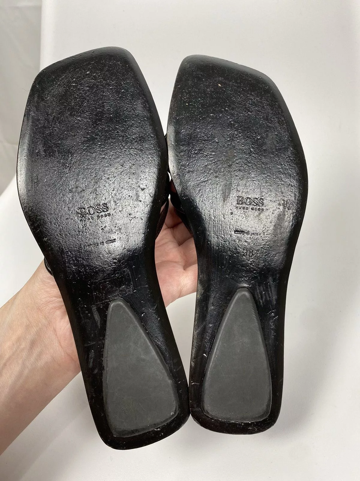 Hugo Boss Flats Hugo Boss Genuine Leather Slides Open Toe size 38 Brown