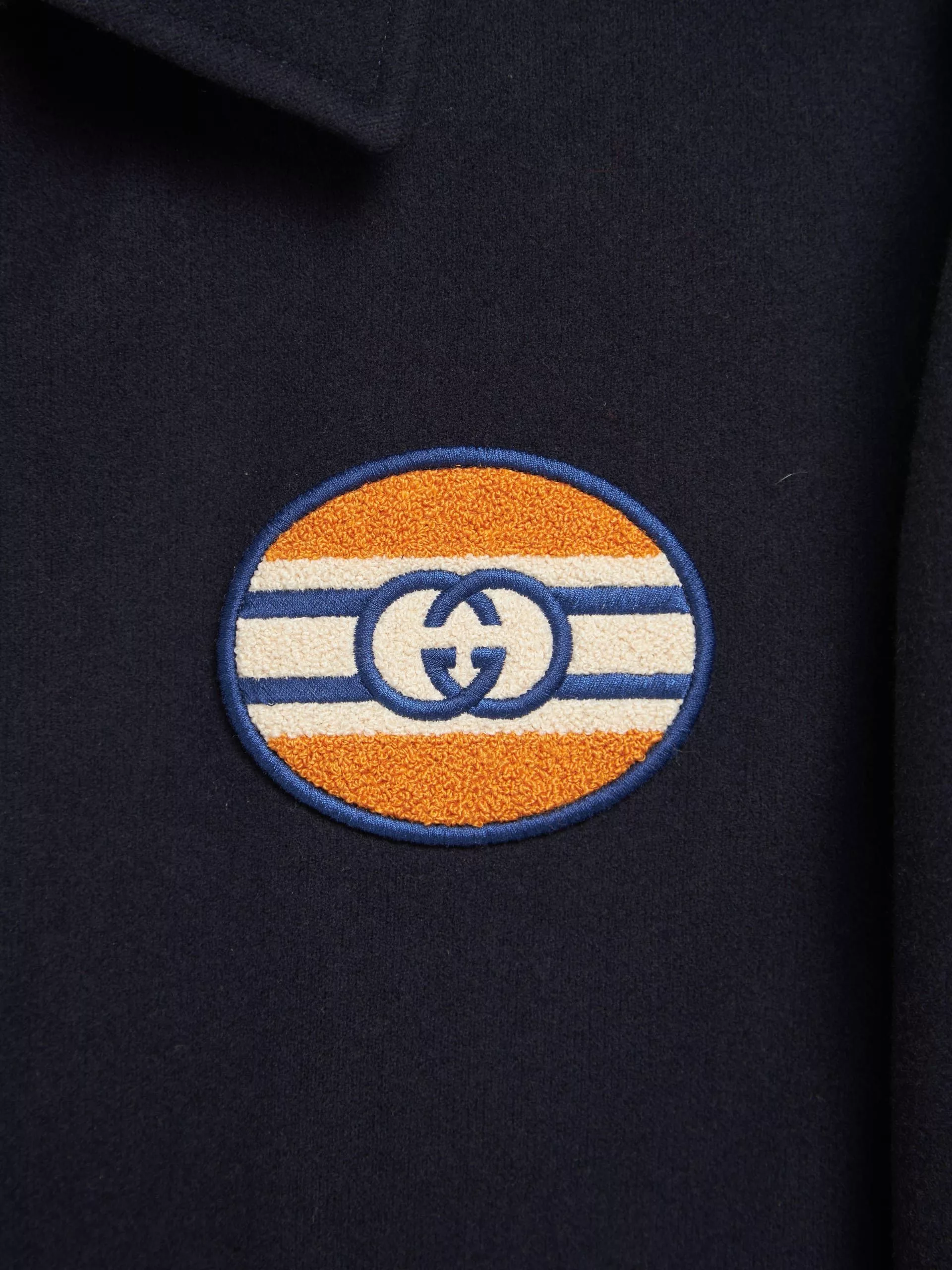 Gucci Parkas Gucci Navy Blue Logo Woolen Jacket