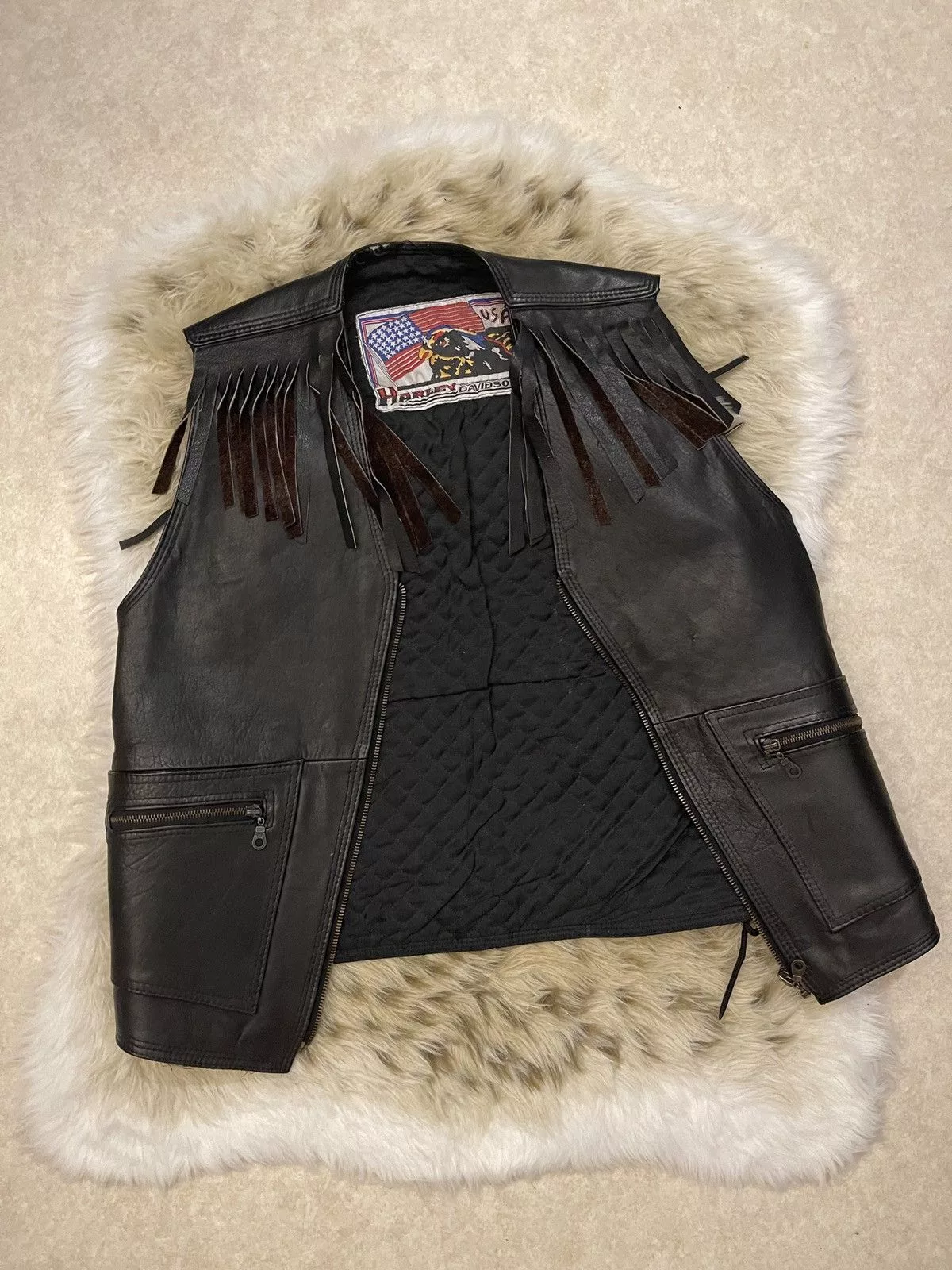 Harley Davidson Leather Jackets Harley Davidson real lamb Leather vest Black
