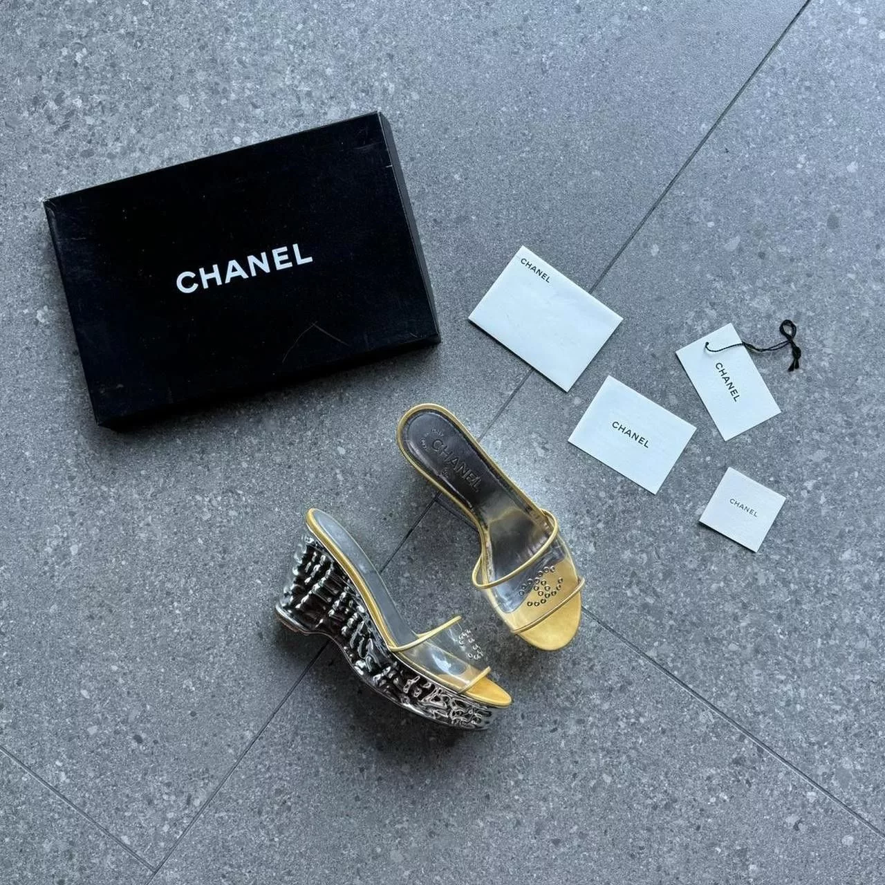 Chanel Sandals Chanel 2000s Platform Wedge Sandal Silver