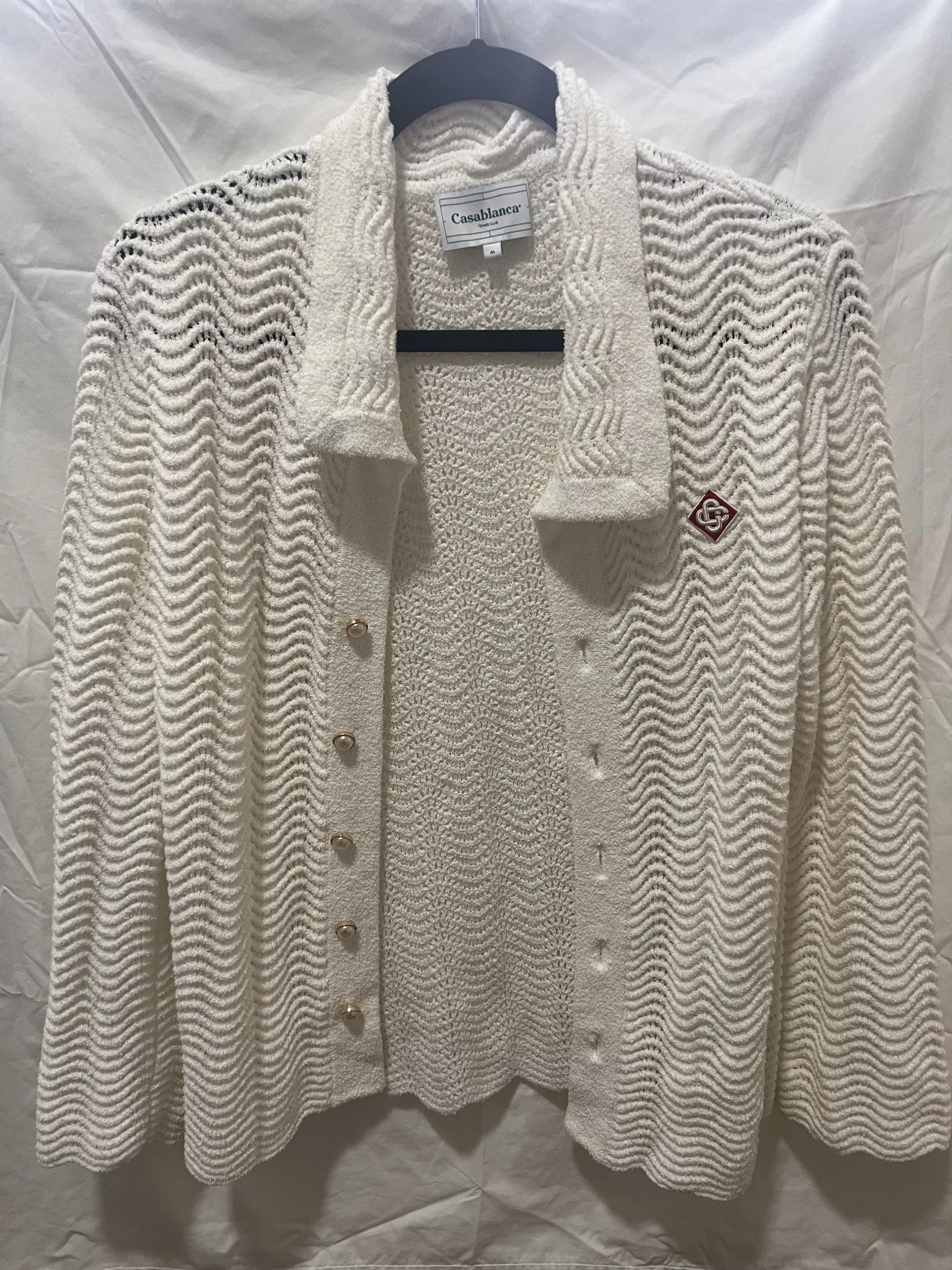 Casablanca Shirts Button Ups Casablanca Wavy Crochet Cardigan White