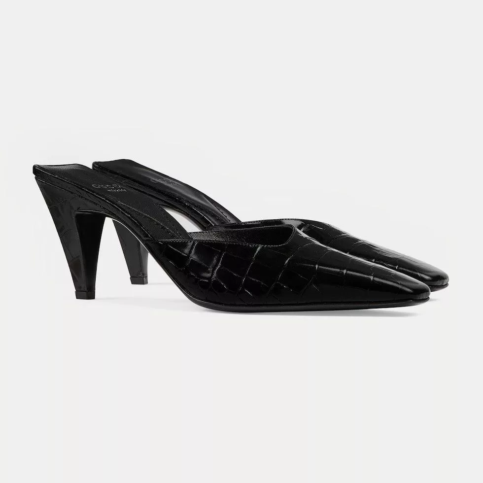 Gucci Miscellaneous Gucci Crocodile Printed Leather Mules SIZE 39.5 Black