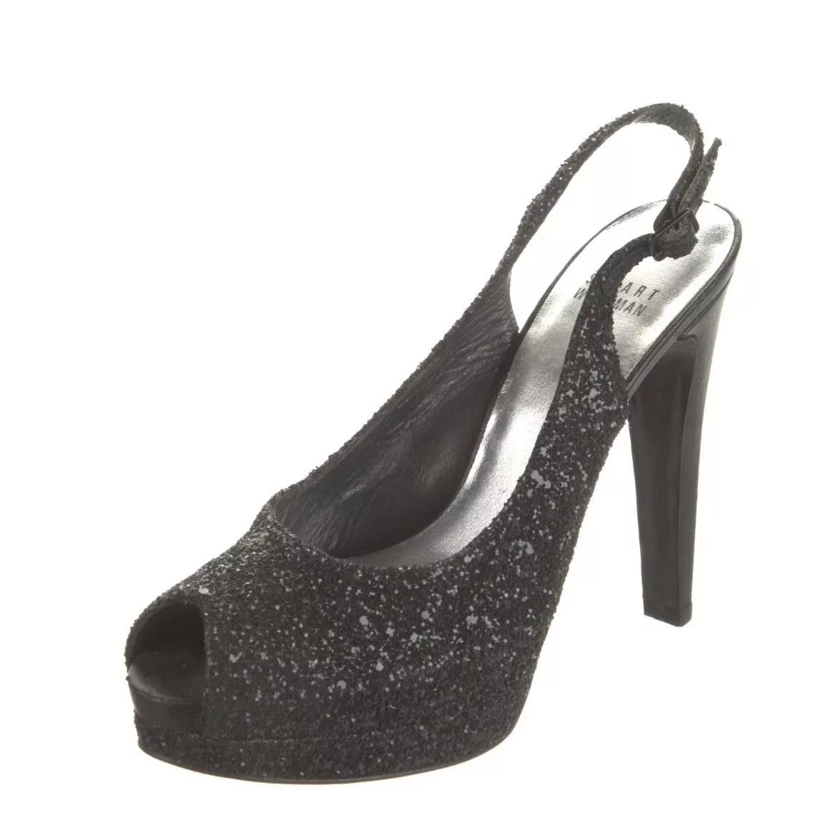 Stuart Weitzman Heels STUART WEITZMAN Black Glitter Platform Slingback Pumps Size: