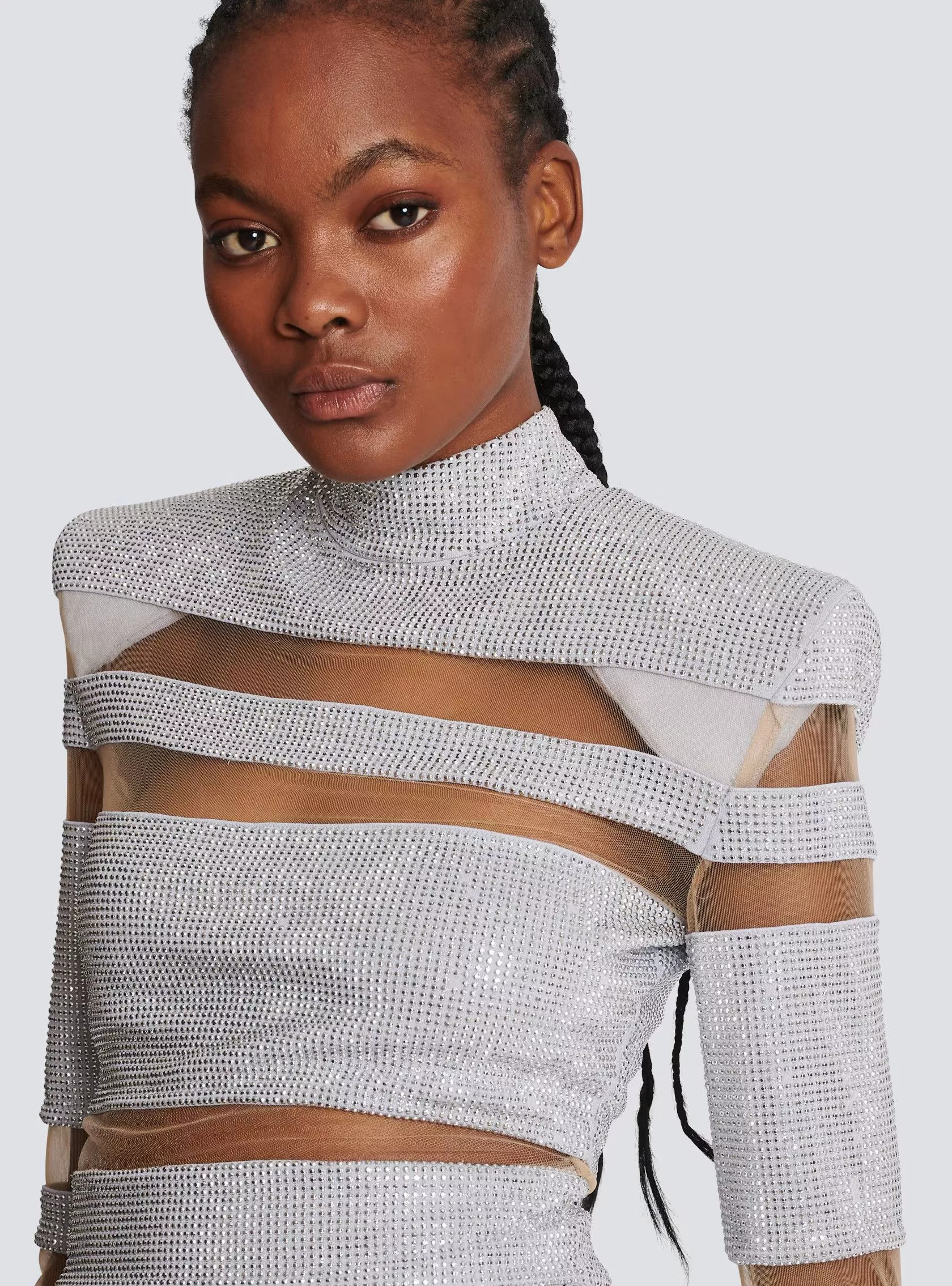 Balmain Crop Tops Balmain o1s1rm0624 Crop Top in Silver