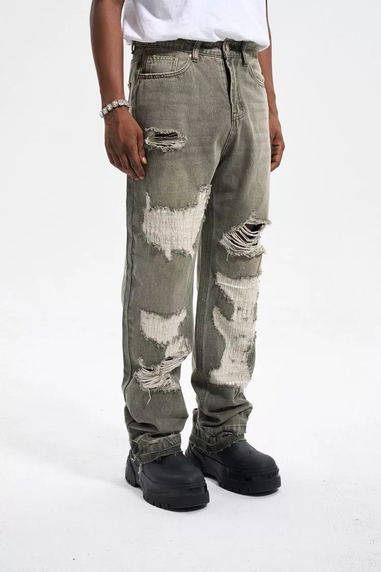 Japanese Brand Denim Japanese Brand × Vintage Patch Damage Straight Jeans Gray Streetwear