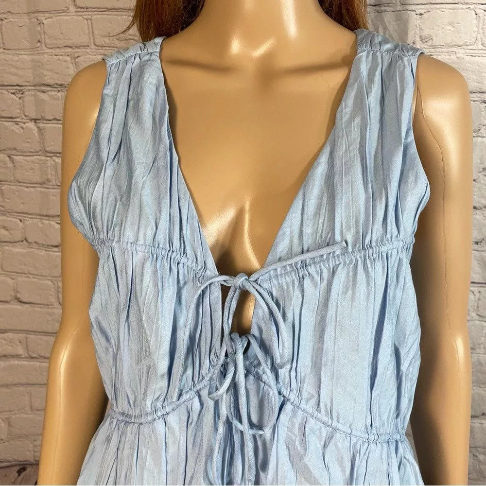 Frame Blouses New Frame Tie Front Cinched Crinkle Light Blue Blouse Tank