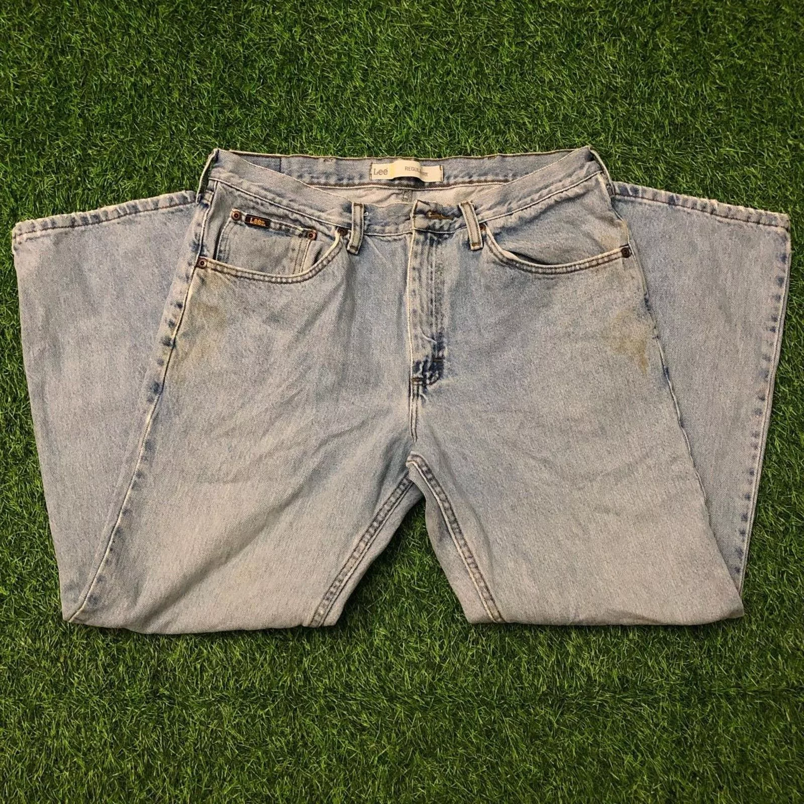 Men’s Distressed Lee Denim Jeans | 36x29 Blue
