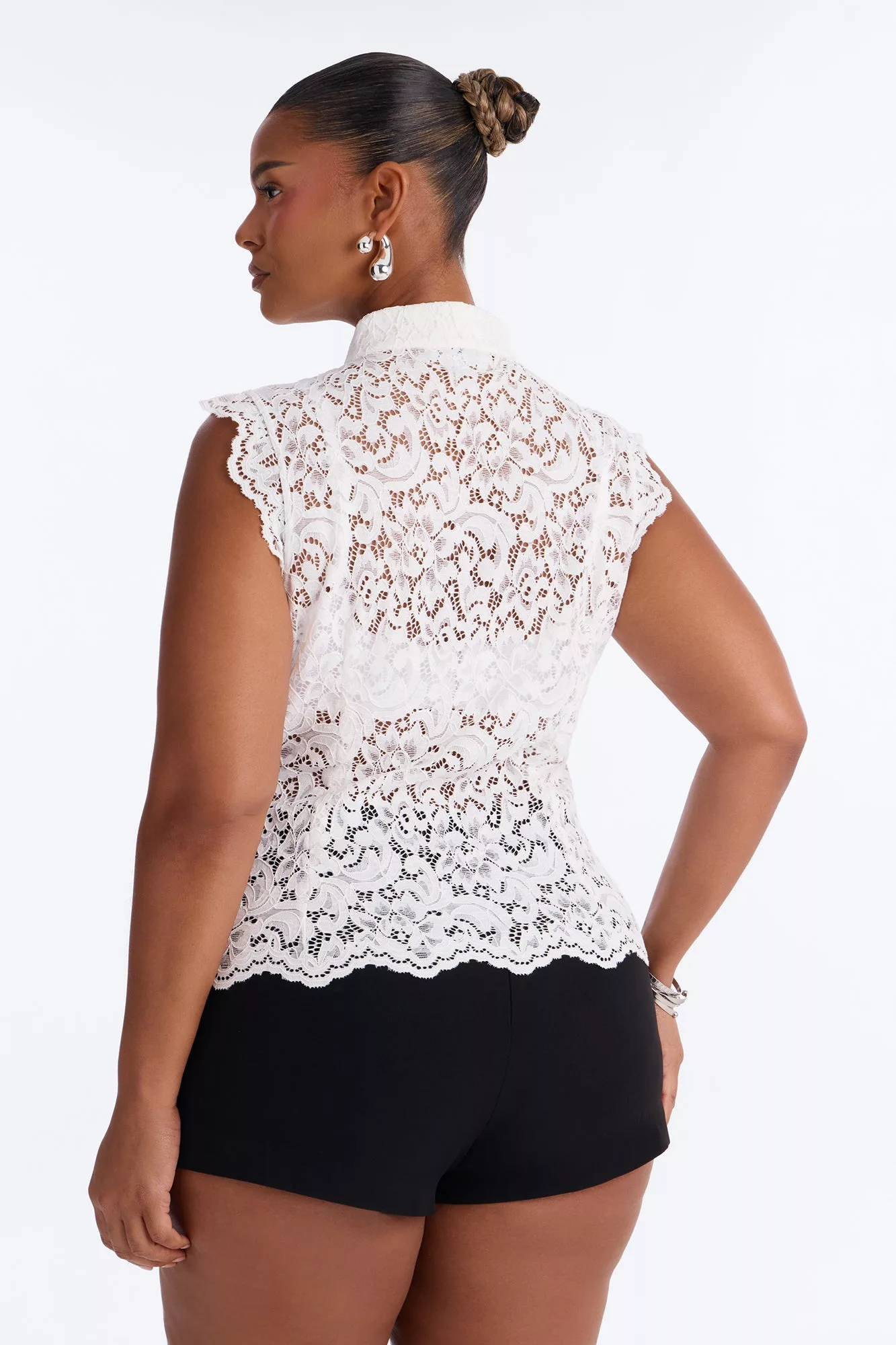 Lizette Lace Mock Neck Sleeveless Top - White