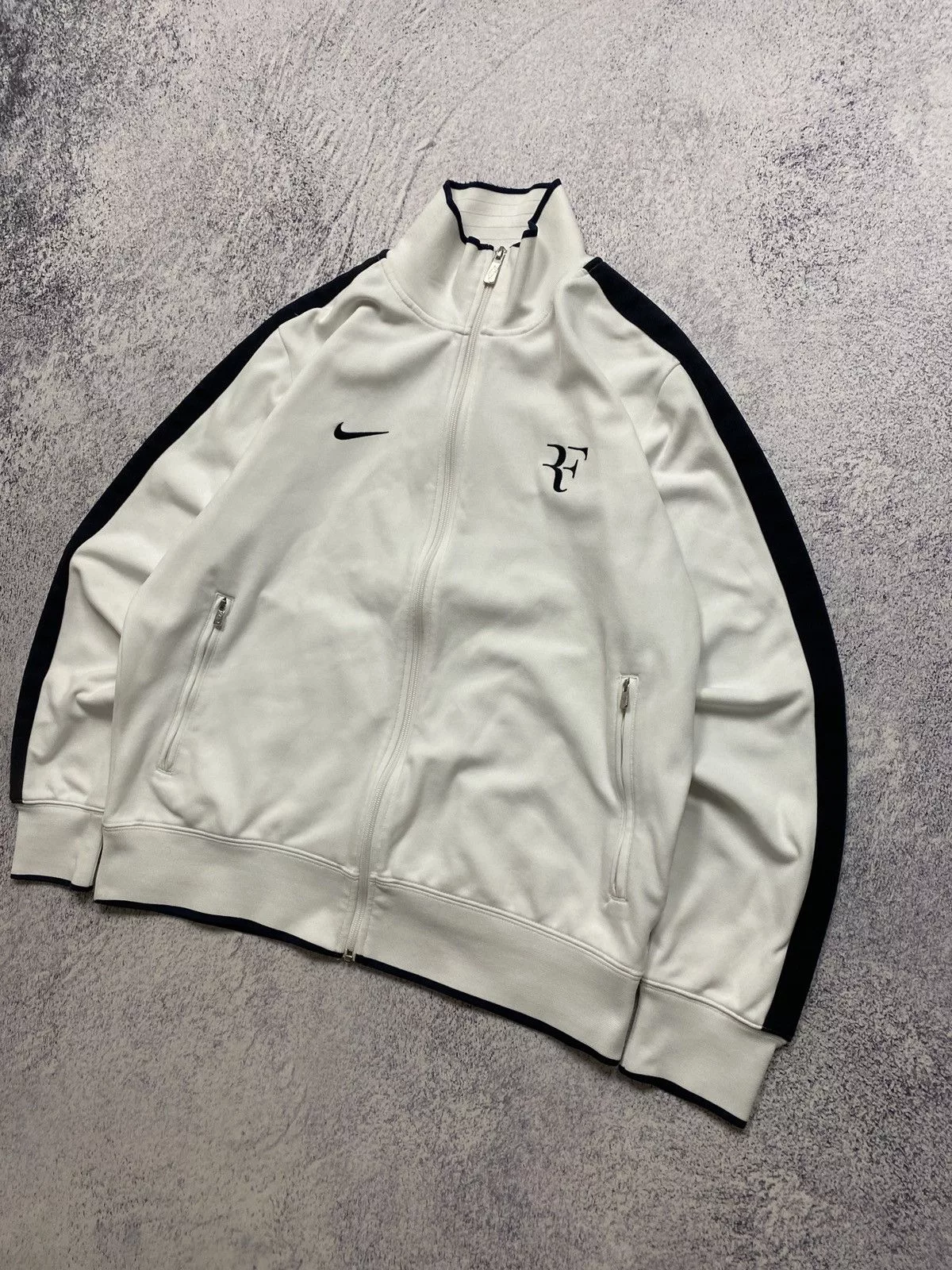 Nike Light Jackets Nike Roger Federer RF Tennis Track Jacket White Full Zip Blue