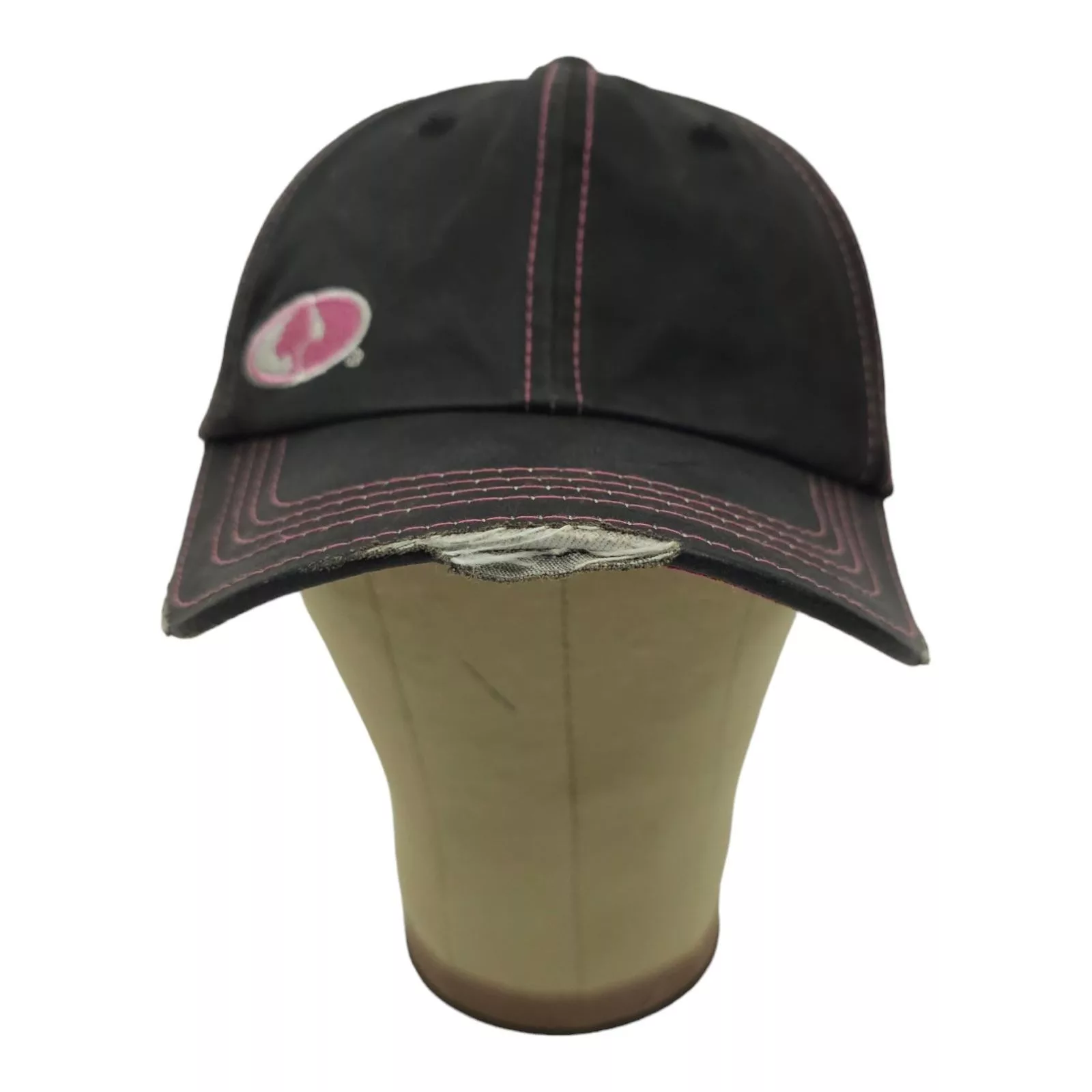 Signatures Hats Signatures Mossy Oak Black Pink Distressed Tuck Strap Adjustable Cap