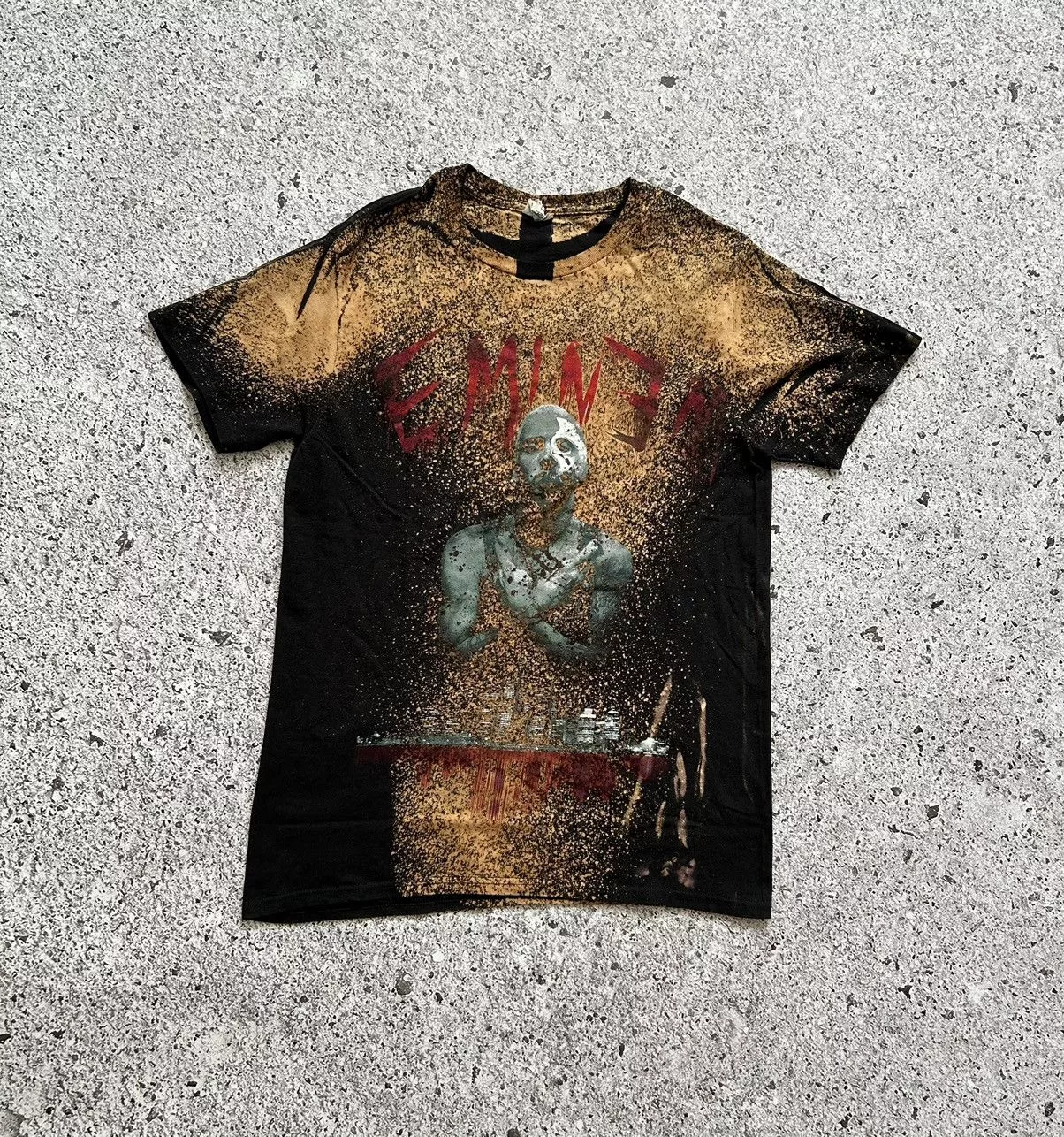 Eminem Short Sleeve T Shirts Eminem × Rap Tees × Vintage Vintage Eminem All Over Print Graphic T-Shirt 2000’s Black