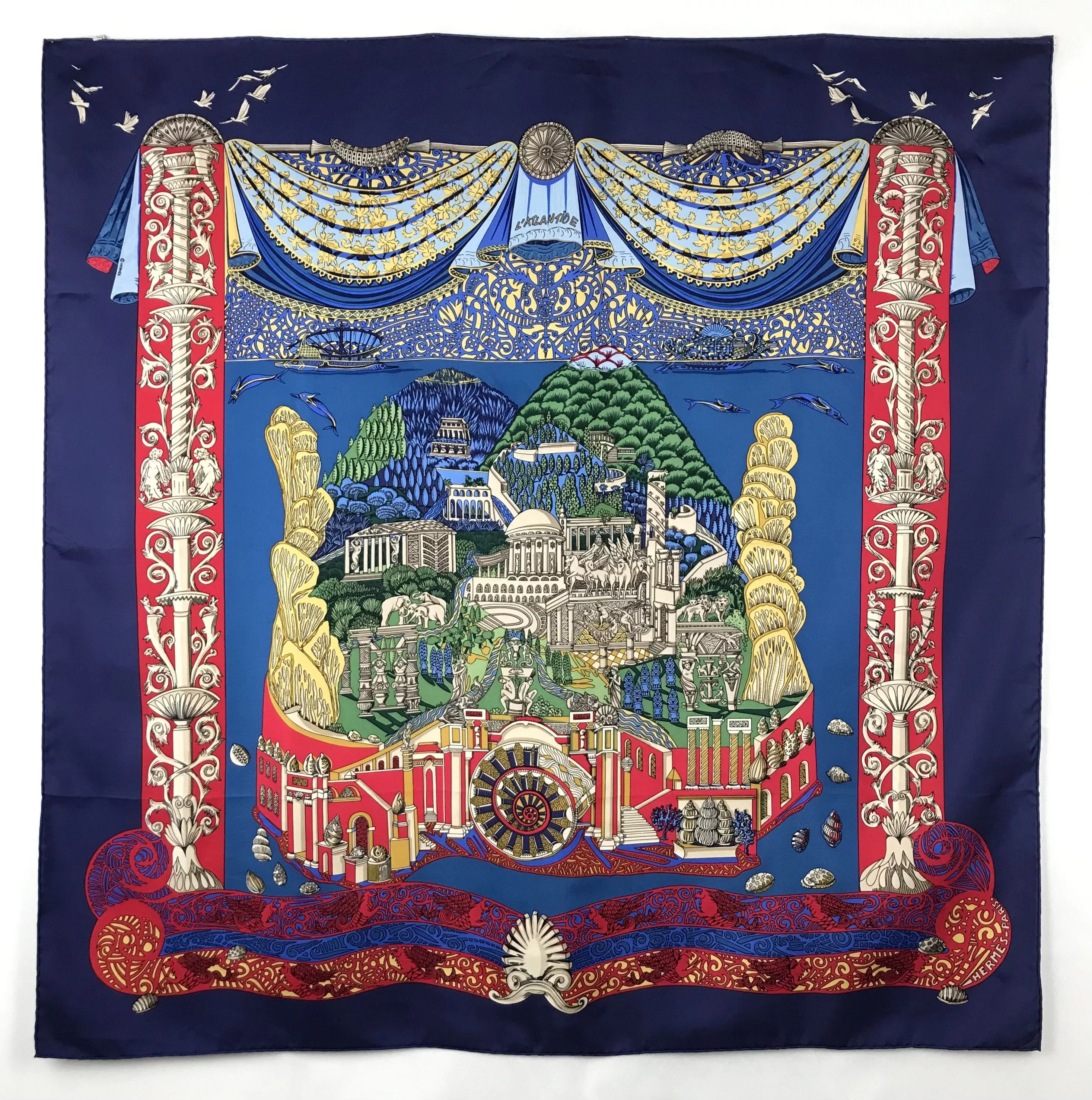 Hermes Scarves Hermes × Vintage H821 L'ATLANTIDE HERMES SILK SCARF BY ANNIE FAIVRE Multi Luxury