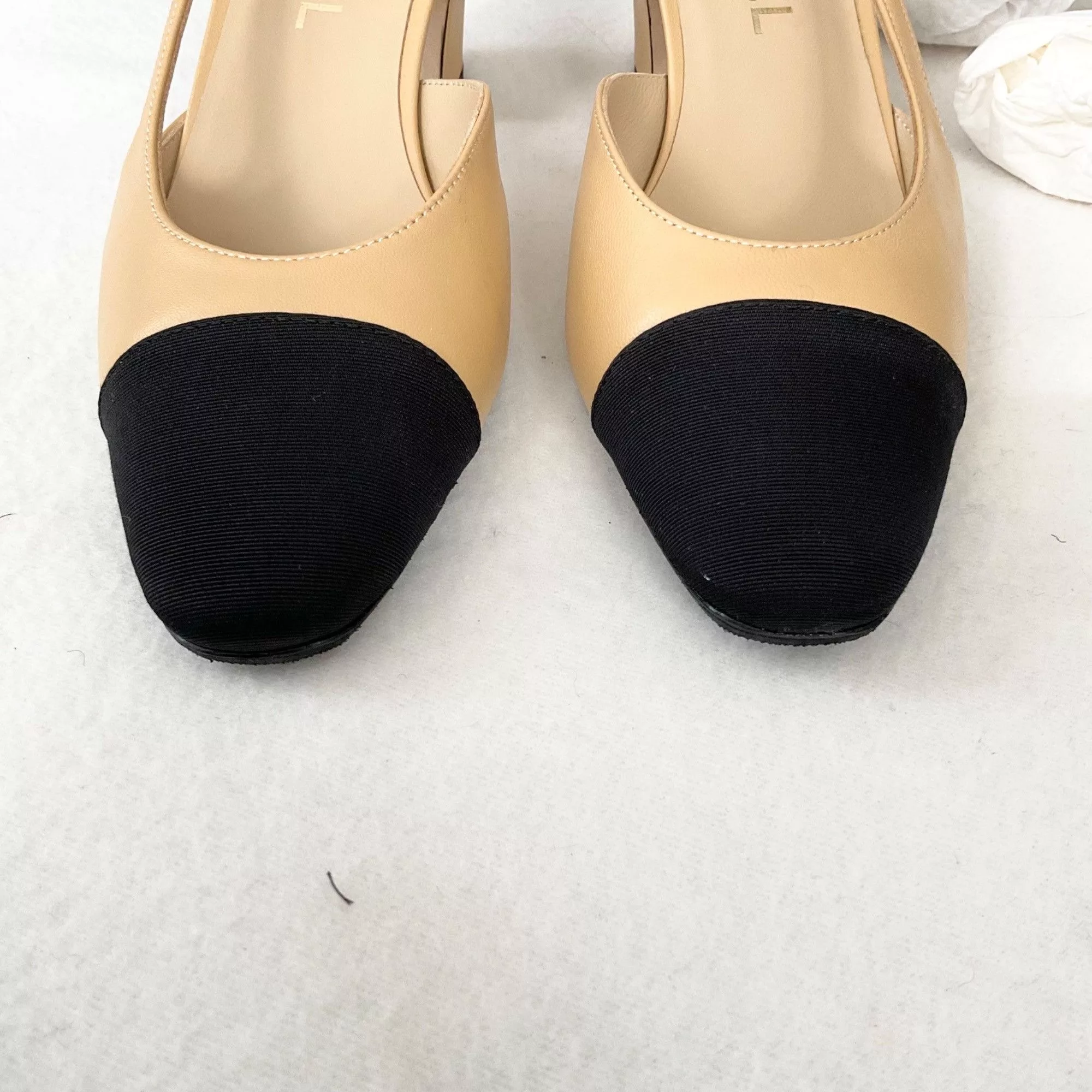 Chanel Heels CHANEL Interlocking TWO tone beige Leather Slingback Pumps h Multi