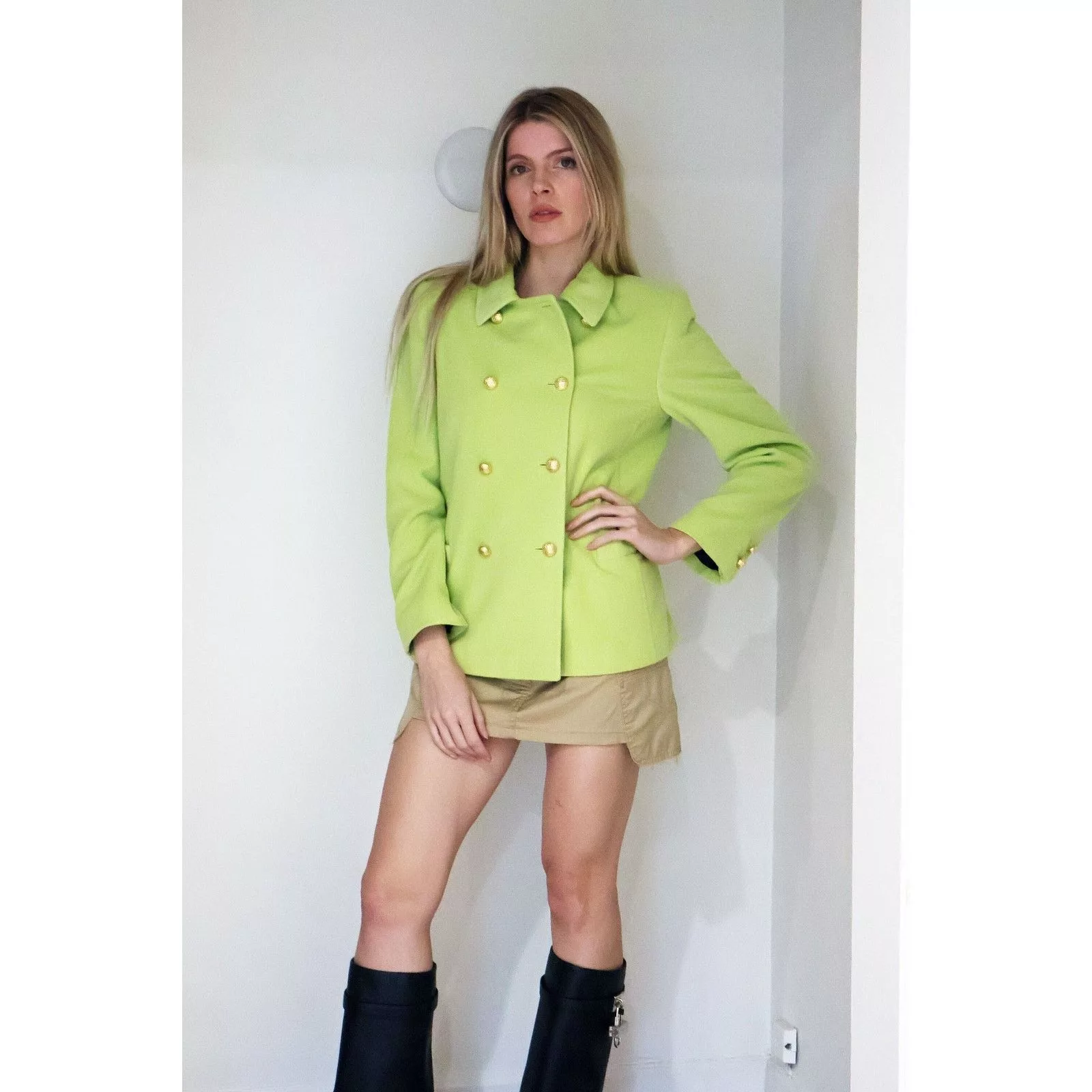 Escada Coats Vintage ESCADA 1990s Lime Green Angora + Wool Coat