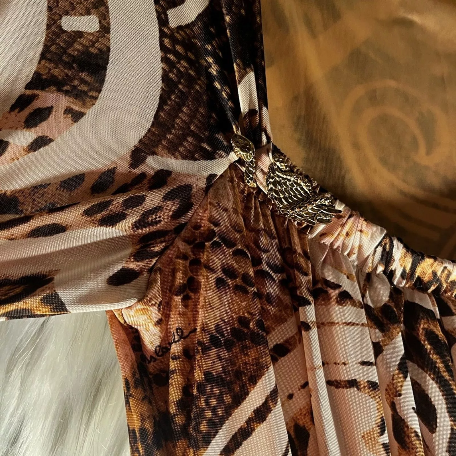 Cavalli Class Mini Dresses Cavalli Class Roberto Cavalli Midi Leopard & Floral Print Dress 48/14 EUC Brown