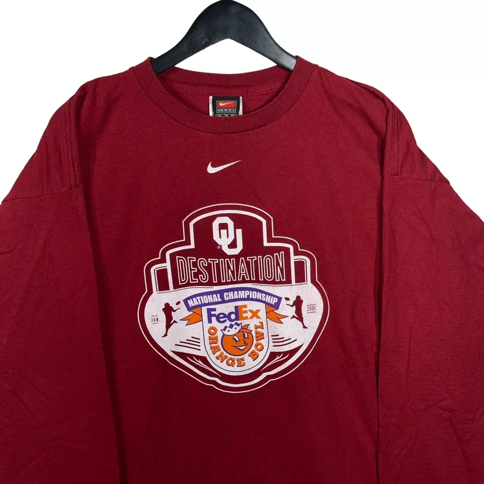 Nike Short Sleeve T Shirts Nike Vintage Orange Bowl OU National Championship Long Sleeve Red