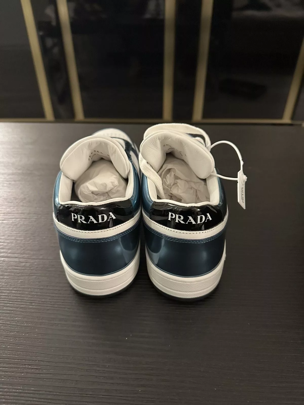 Prada Low Top Sneakers Prada Downtown Leather Sneakers Rare Metallic Blue! Size 9