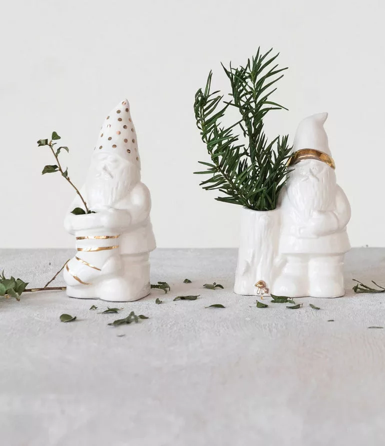 Gnome & Log/Stocking Vase w/ Gold