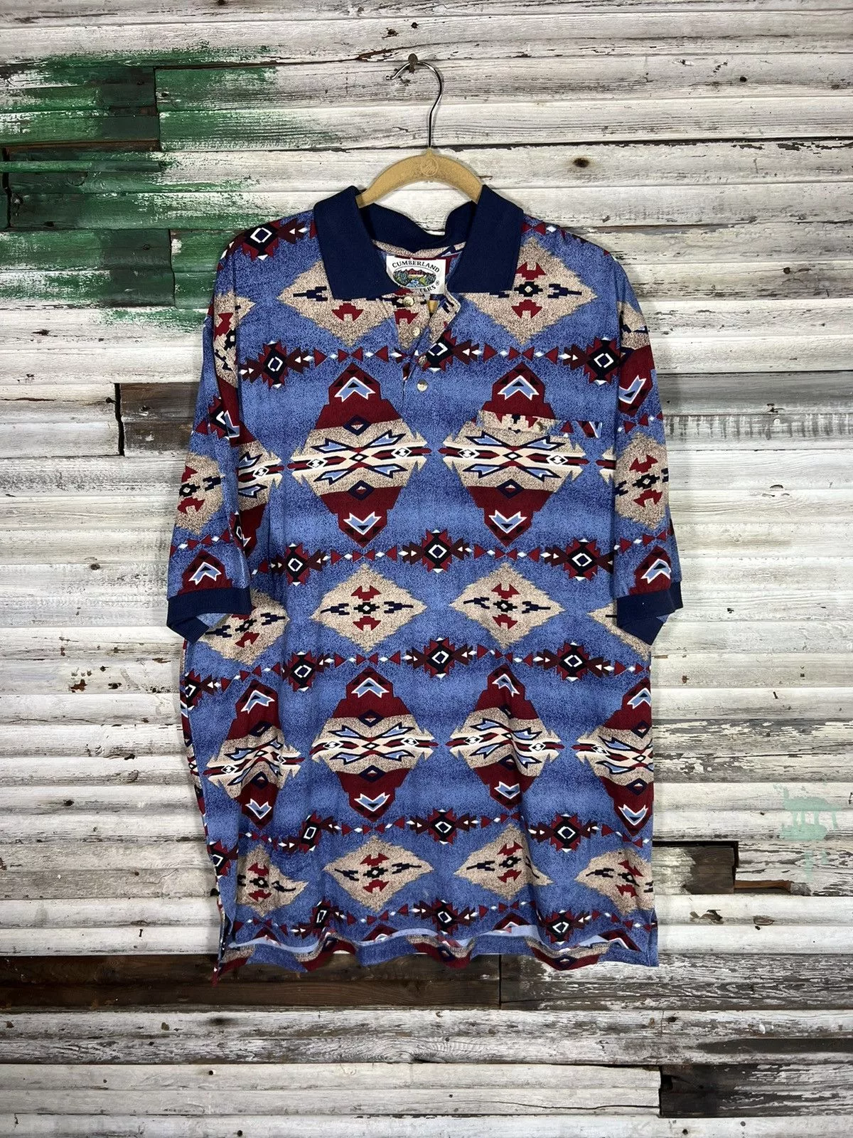Vintage Polos Vintage Aztec AOP Polo Blue