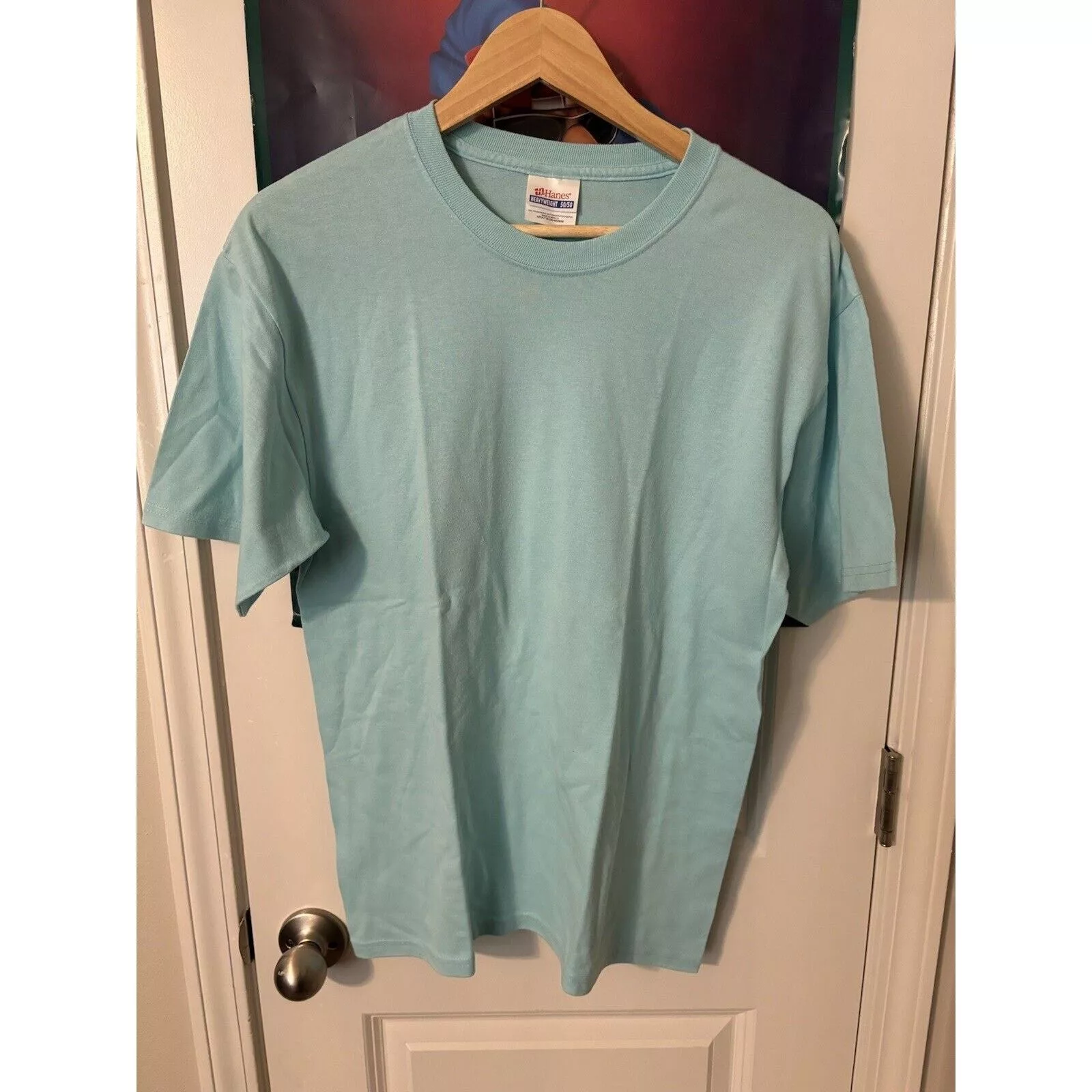 Hanes Short Sleeve T Shirts Vintage blank shirt color hanes light blue size Medium