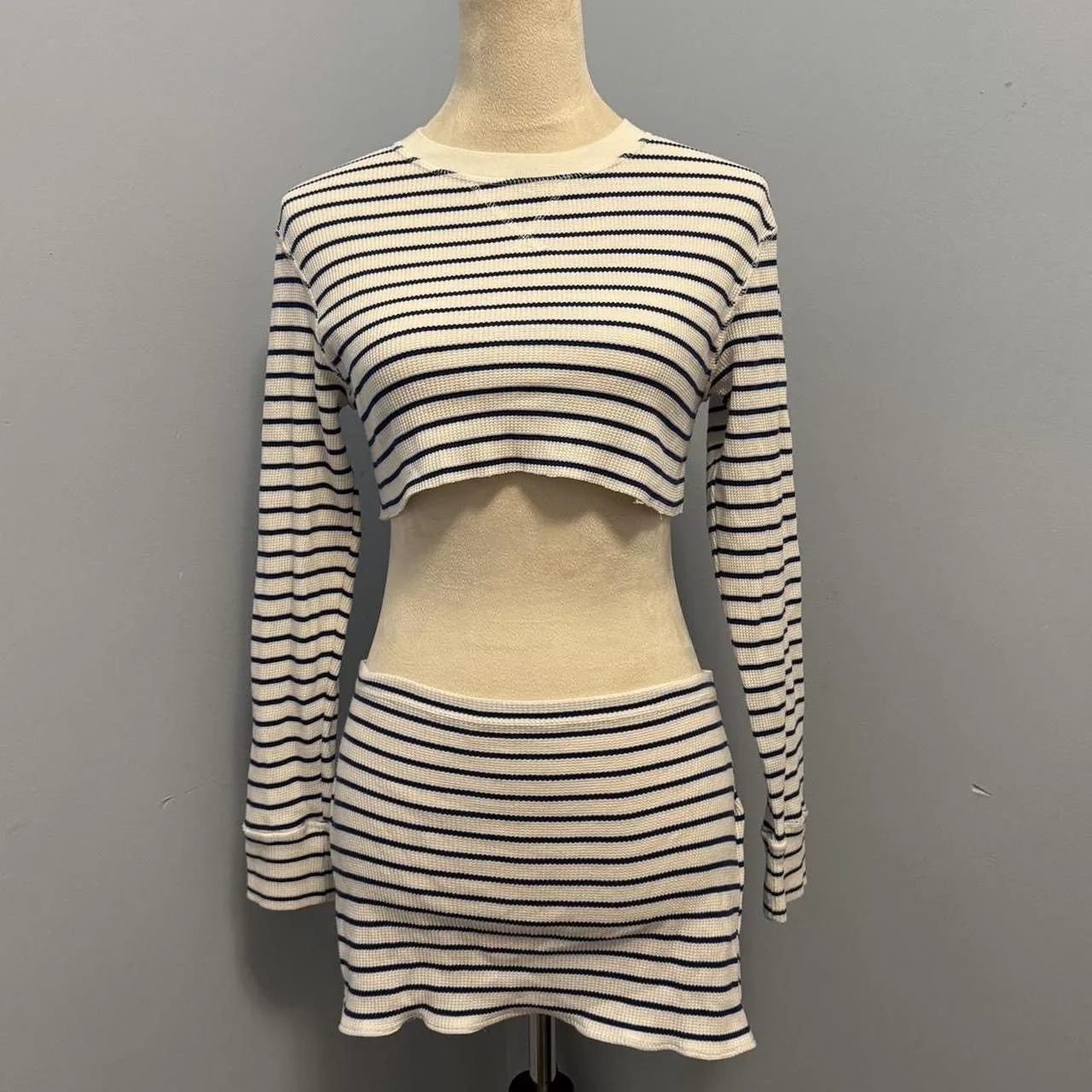 Handmade Crop Tops Handmade × Other Reworked white and navy striped crop top and skirt set