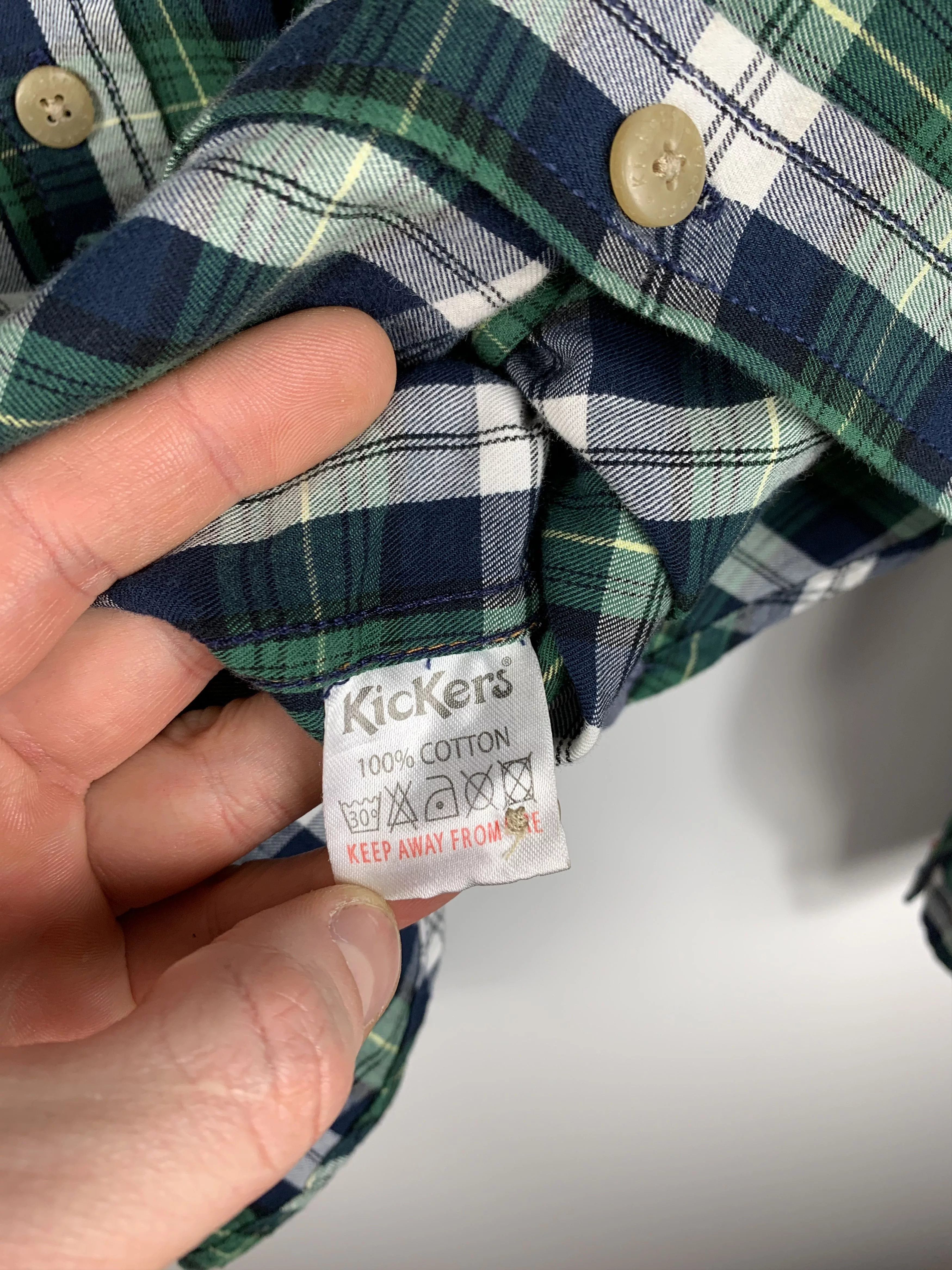 Kickers Shirts Button Ups KICKERS Long Sleeve Button Down Check Shirt Green Size S