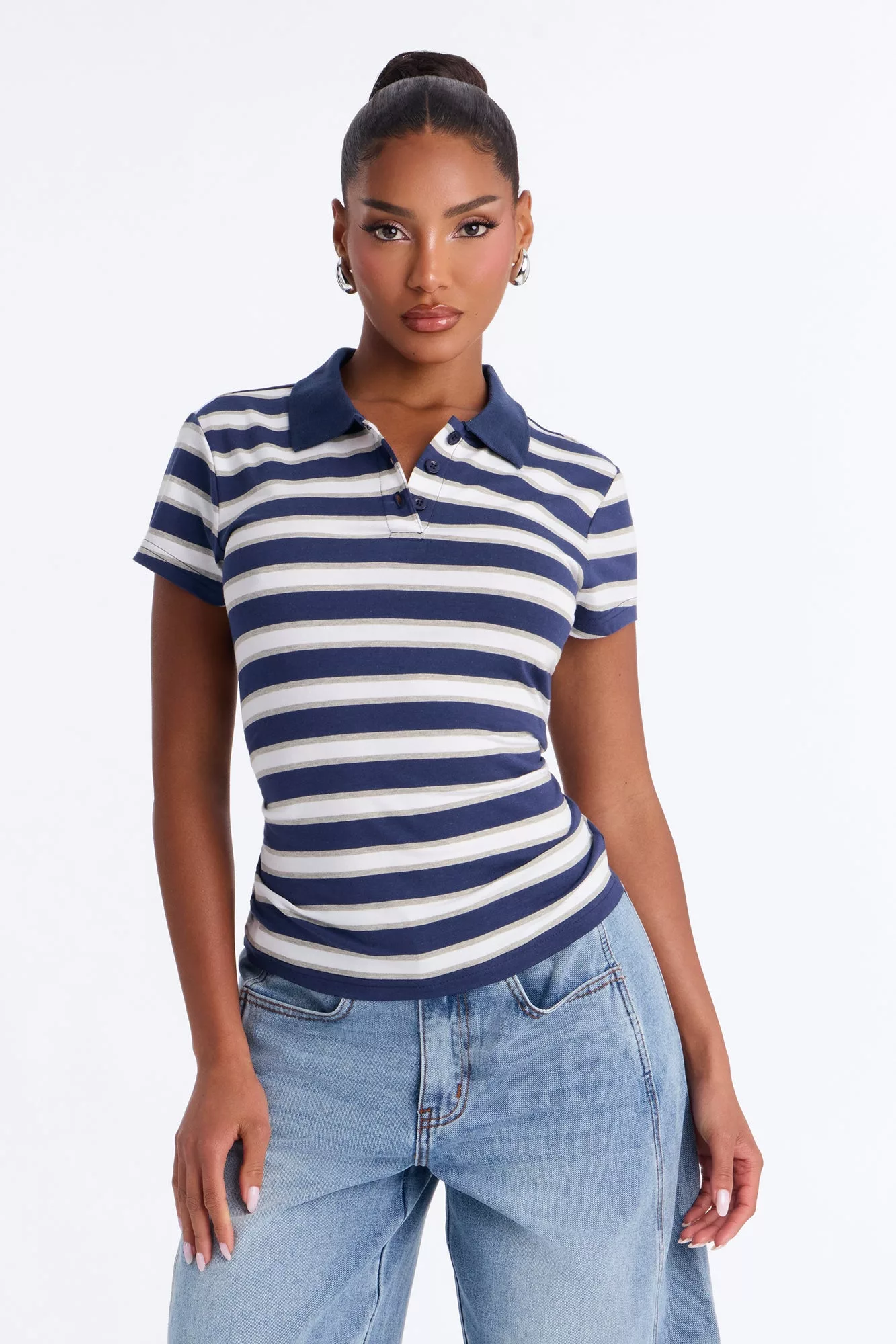 Emily Striped Short Sleeve Polo - Navy/combo