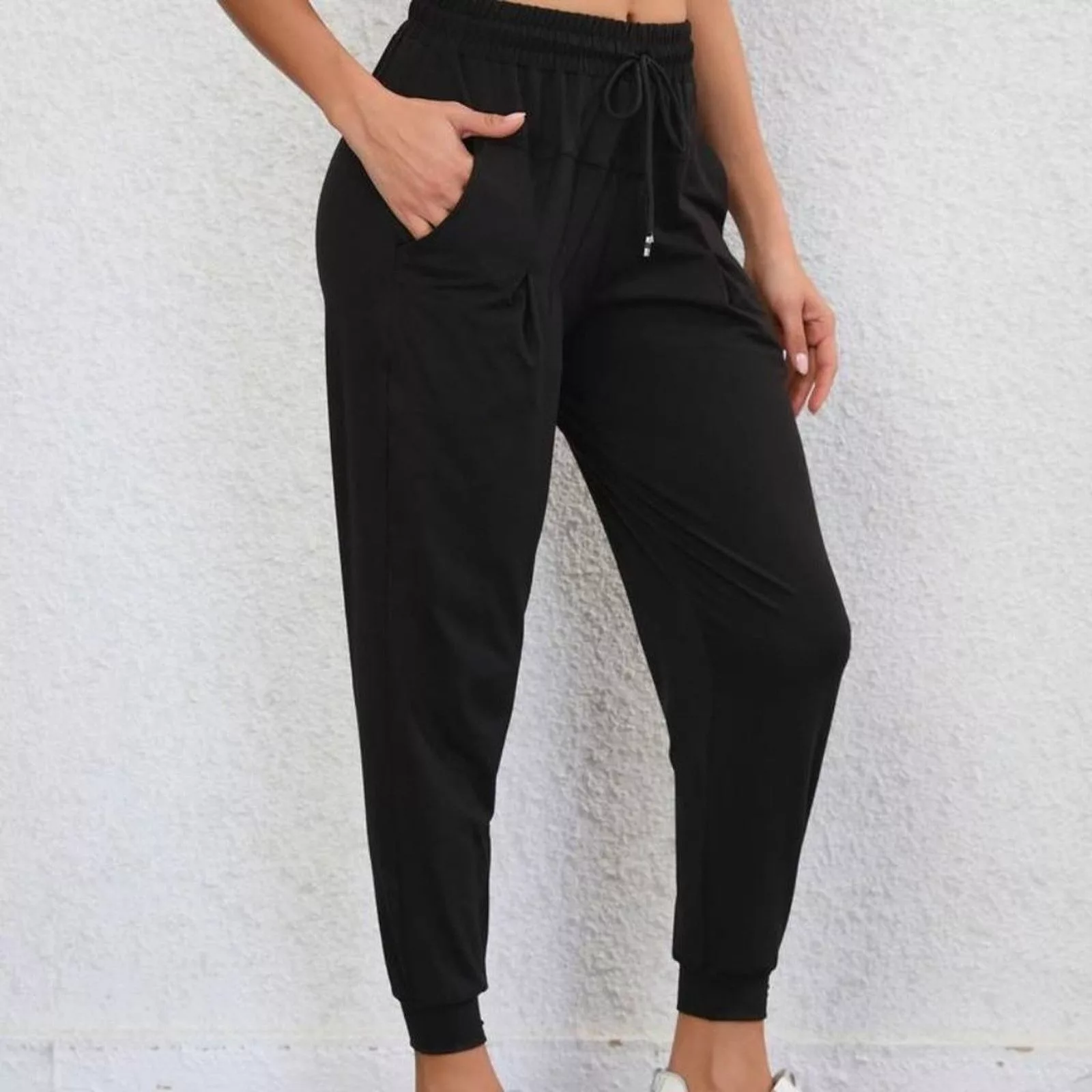 Warehouse Pants WAREHOUSE Black Soft Drawstring Ruched Jogger Pants Sz 12