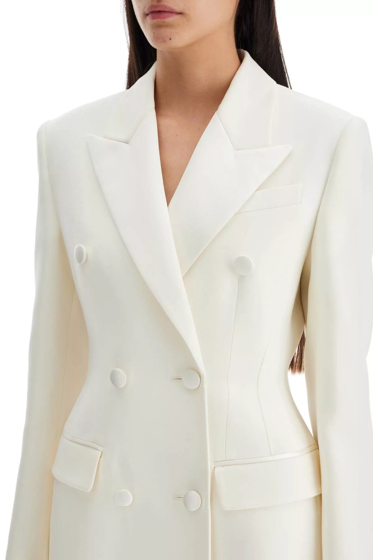 Versace Jackets VERSACE Long Hourglass-Shaped Smoking Jacket White