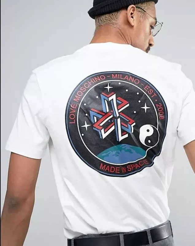 Moschino Short Sleeve T Shirts Love Moschino t shirt Milano made in space White Streetwear