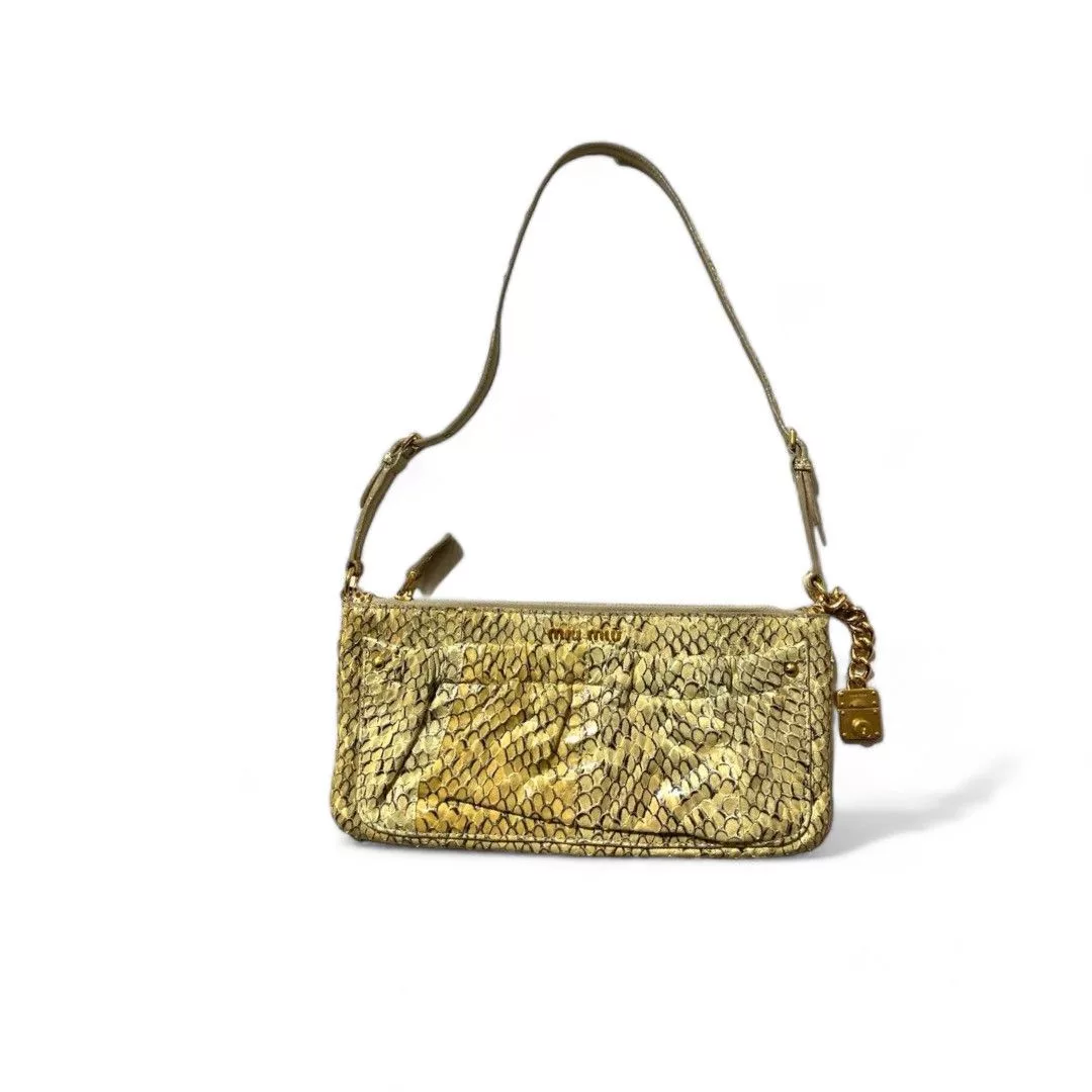 Miu Miu Handle Bags Miu Miu - Handbag Leather Yellow Cream Gold Hardware