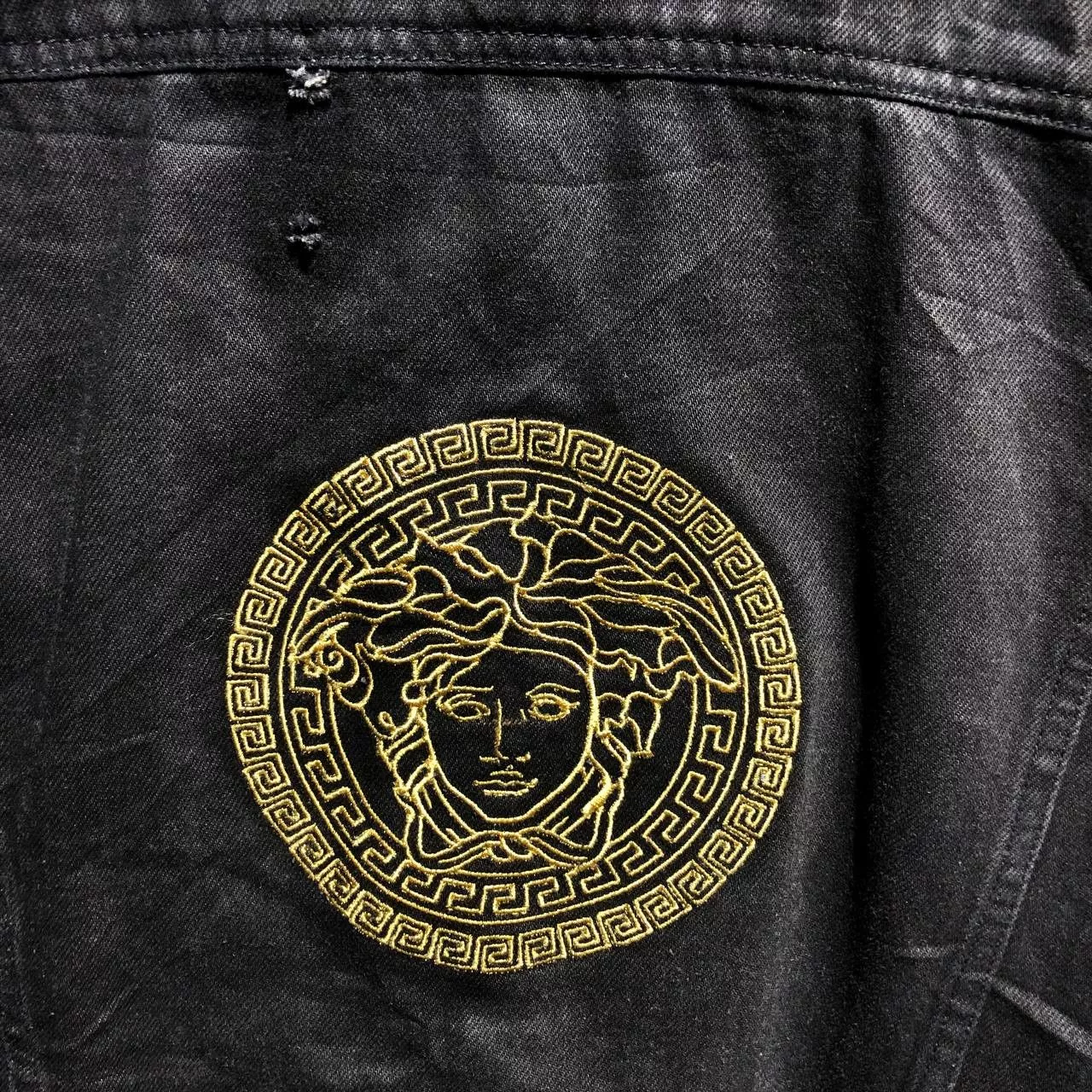 Versace Denim Jackets Versace Embroidered Logo Denim jacket Black