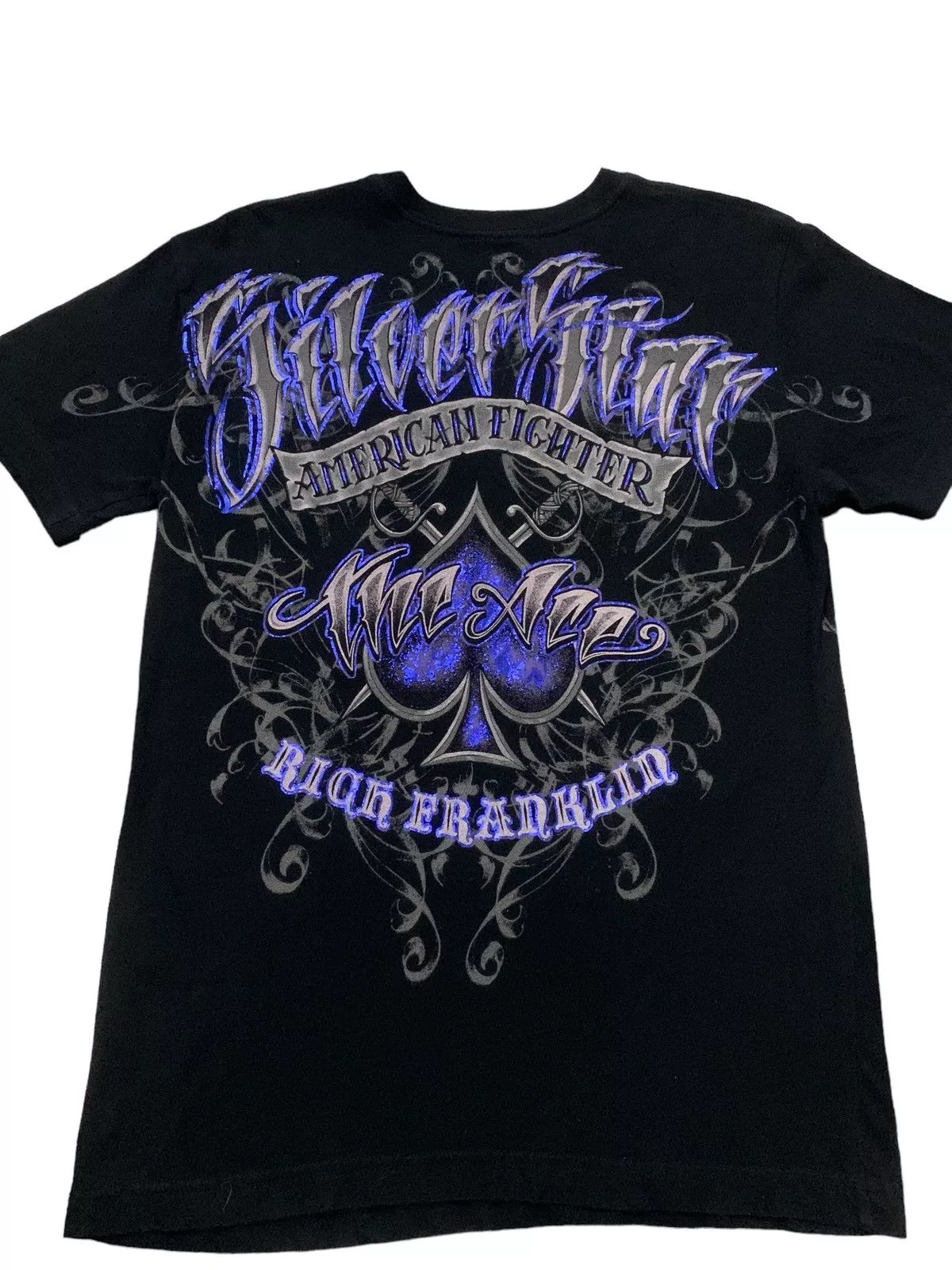 Affliction Short Sleeve T Shirts Affliction × Ed Hardy Affliction Silver Star American Fighter MMA Elites Tshirt Black Streetwear