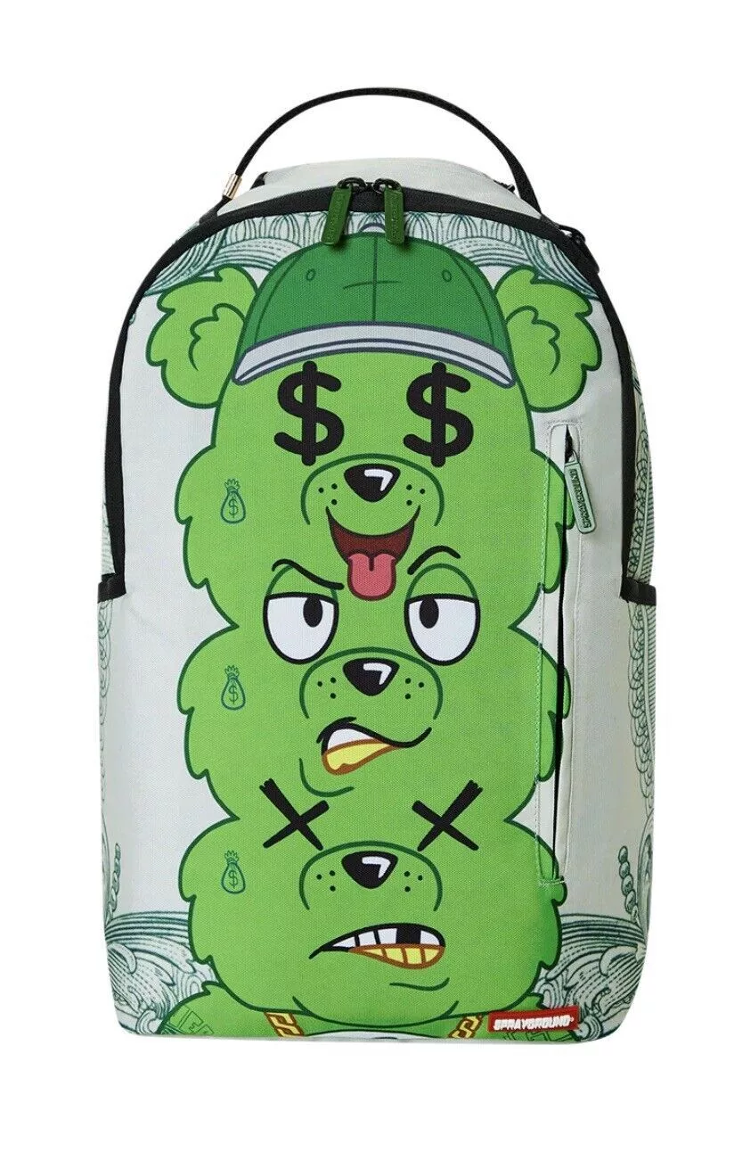 Sprayground Bags Luggage Sprayground Seeing TRIPLE MONEY BEAR Green Backpack Streetwear