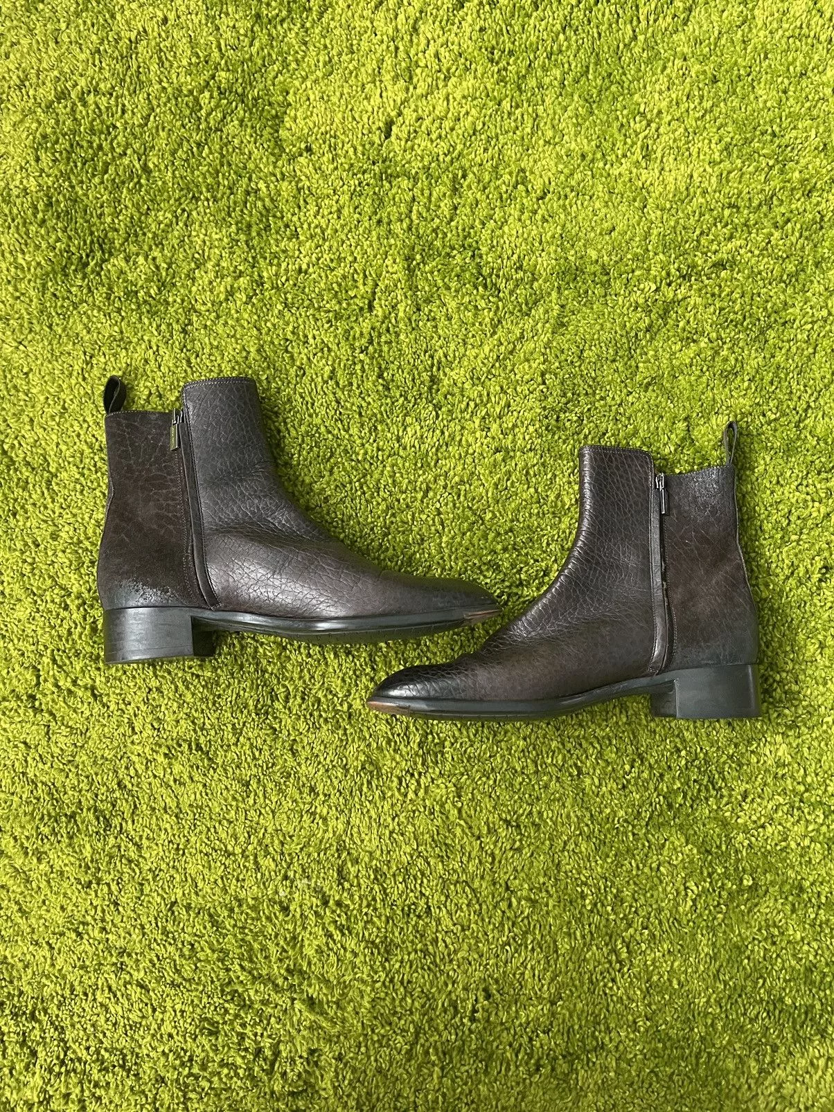 Genuine Leather Boots Genuine Leather × Santoni Santoni real leather side zip boots Brown Luxury