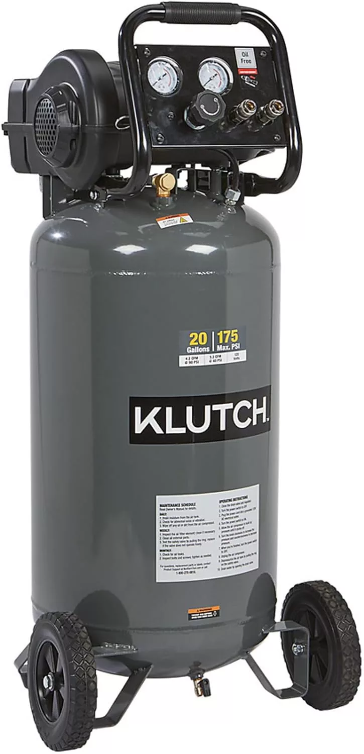 Klutch 20-Gallon Air Compressor, 2 HP, 120 Volts, 175 PSI